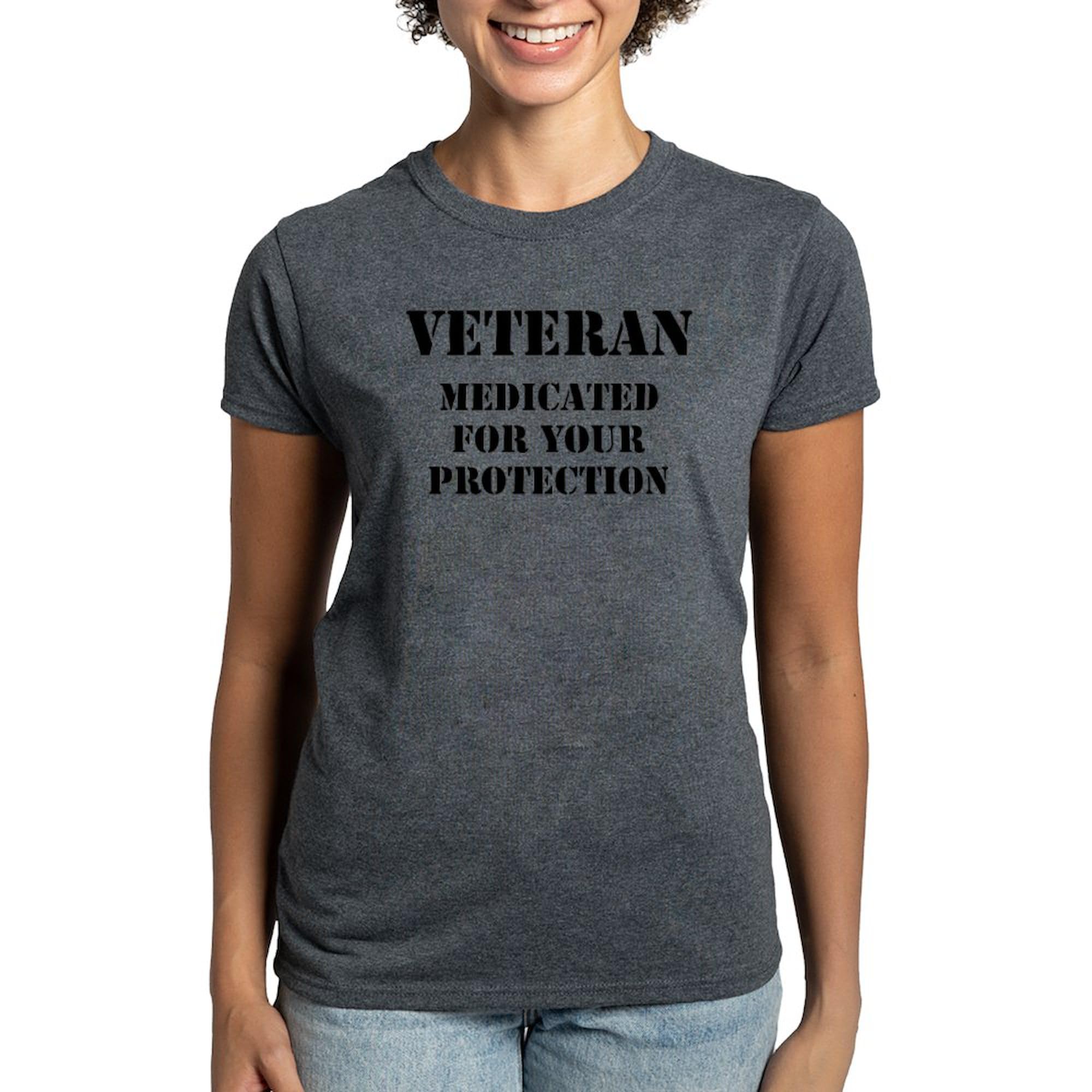 Veteran Medicated Protection T-Shirt for Women - 100% Cotton Dark Tee - Perfect for Military Appreciation, Patriotic Events & Casual Wear