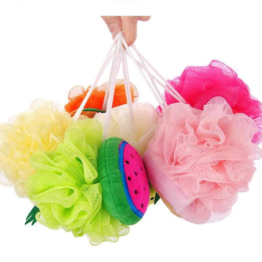 Bluwings 2-Pack Cute Fruit Bath Sponge Loofah Mesh Pouf - Colorful Cartoon Body Scrubber for Kids & Adults - Exfoliating Shower Ball for Gentle Skin Care - Perfect for Daily Bathing and Spa Relaxation