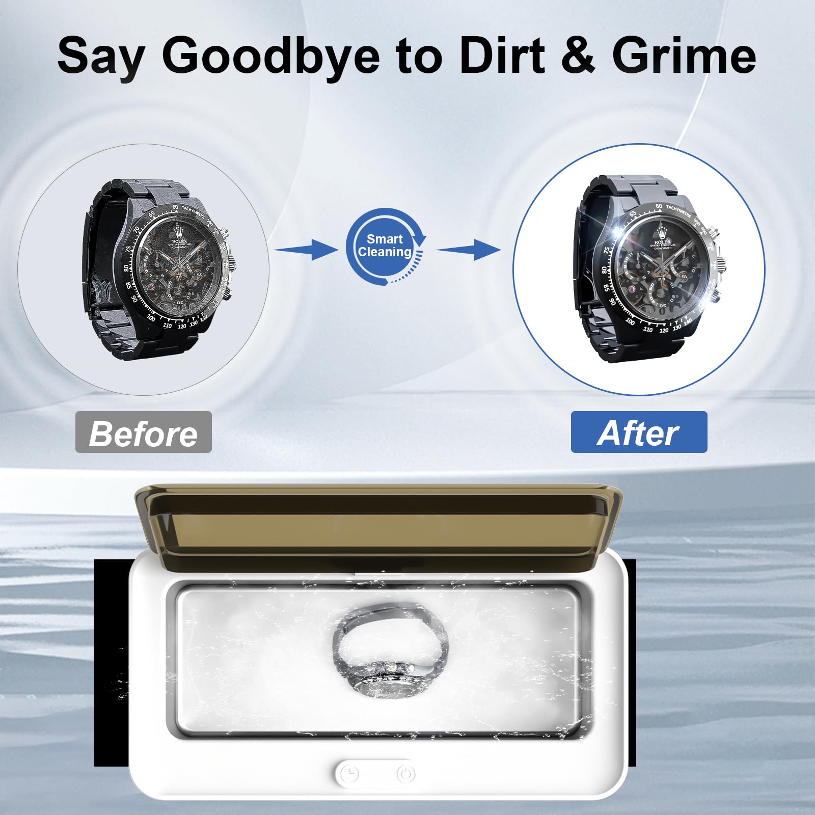 17oz (500ml) 45KHz Ultrasonic Jewelry Cleaner Machine - Professional Portable Cleaner with LED Display & Timer for Jewelry, Eyeglasses, Watches, Dentures, Rings, Razors - Perfect for Home, Jewelry Stores & Travel Use