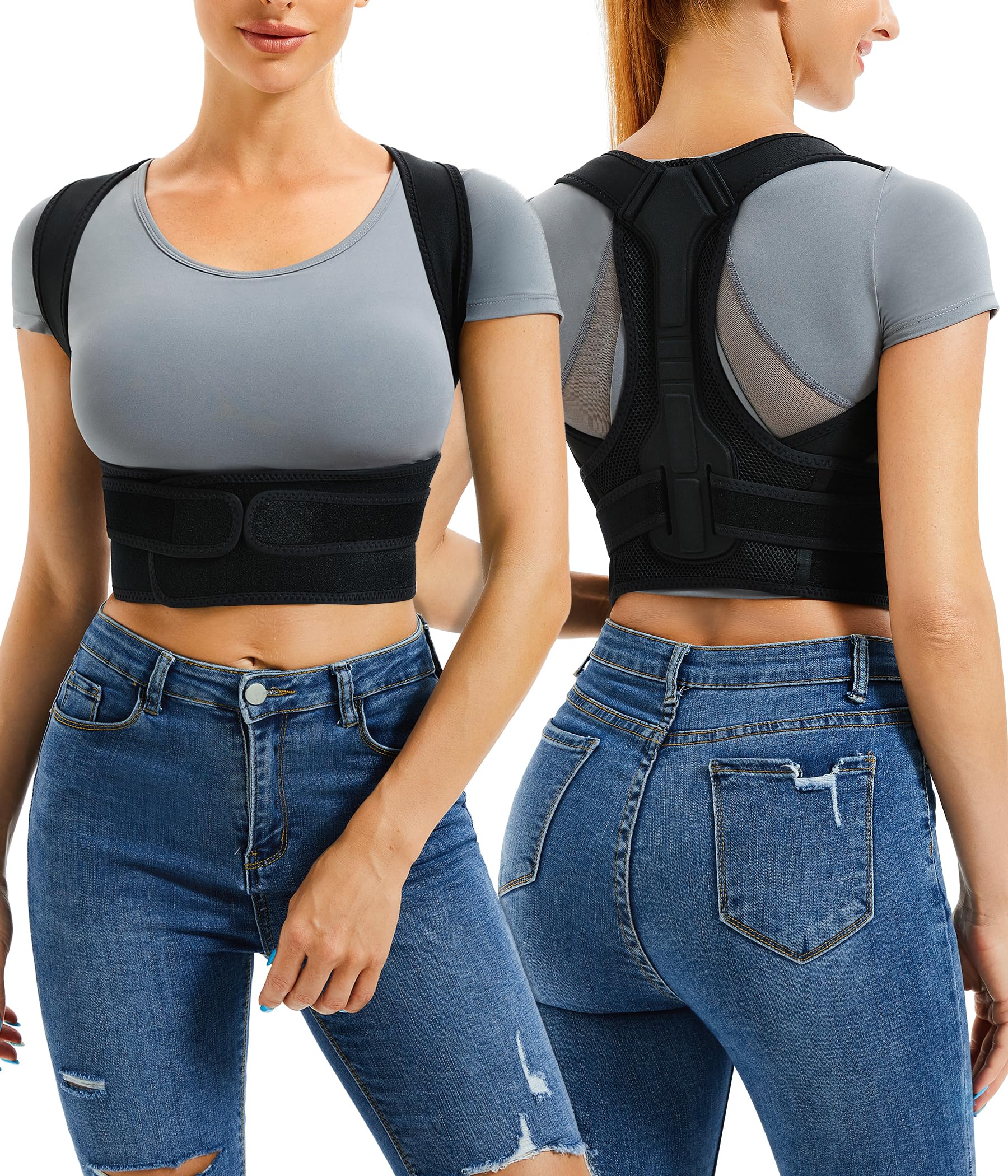 URSEXYLY Adjustable Back Brace & Posture Corrector for Women & Men - Lightweight Shoulder Support for Back Pain Relief & Spine Alignment (Black, M/L) | Ideal for Office Work, Driving & Daily Activities