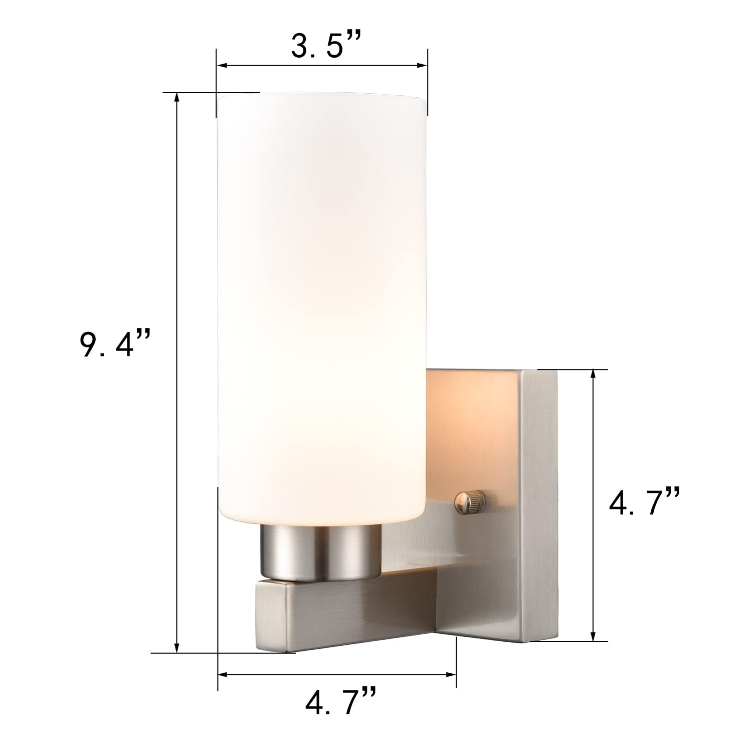 Modern Brushed Nickel Wall Sconces Set of 2 - Bathroom Vanity Lights with Milky White Cylinder Glass Shades for Bedroom, Hallway & Living Room Lighting Decor