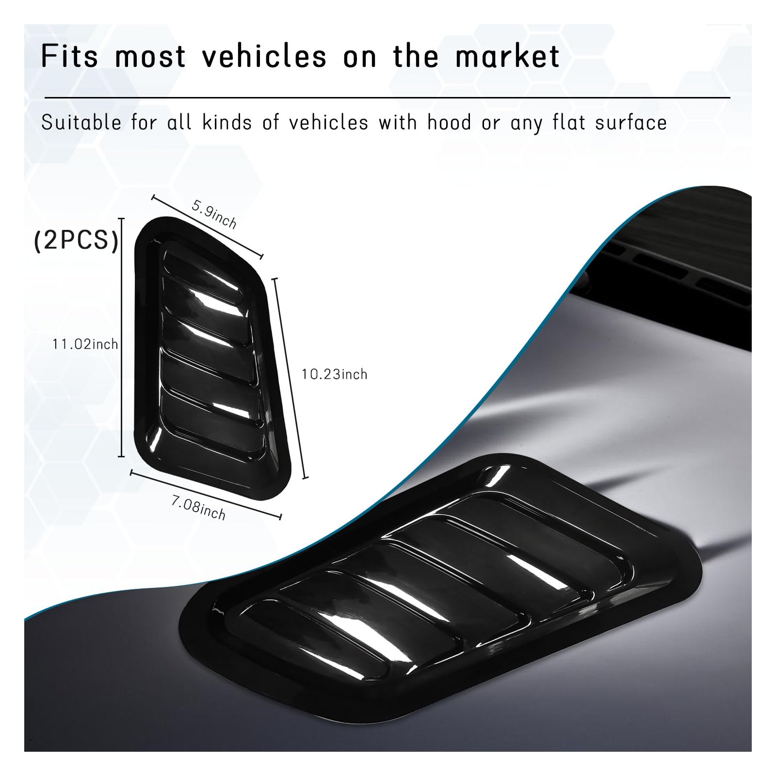 2PCS Universal Car Hood Air Vent Cover - Black Engine Hood Scoop & Front Air Vents Trim for Most Vehicles | Automotive Exterior Decor Accessories | Perfect for Car Shows & Performance Upgrades