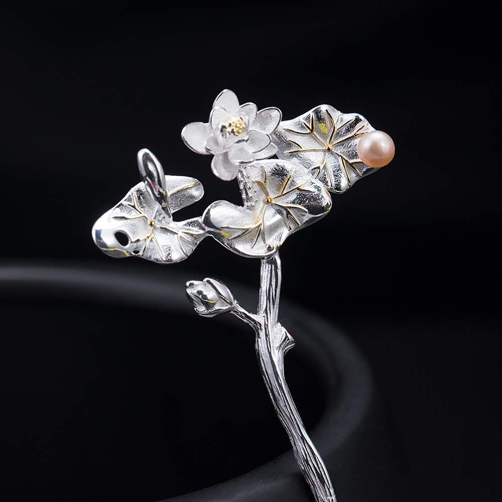 Handmade Sterling Silver S925 Hair Fork for Buns & Updos - Summer Lotus Hair Pins for Long Hair - Elegant Hair Sticks with Gift Box - Perfect for Weddings, Parties & Everyday Styling