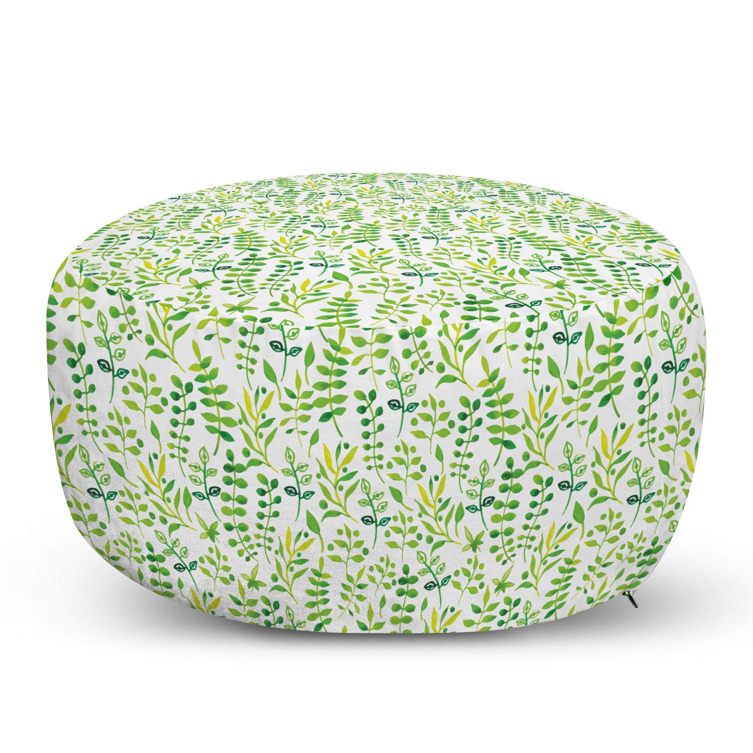 Ambesonne Green and White Ottoman Pouf - Watercolor Leaf Design Eco-Friendly Footrest with Removable Cover for Living Room & Bedroom - Perfect for Relaxing, Reading & Home Decor (Yellow Green & Lime Green)