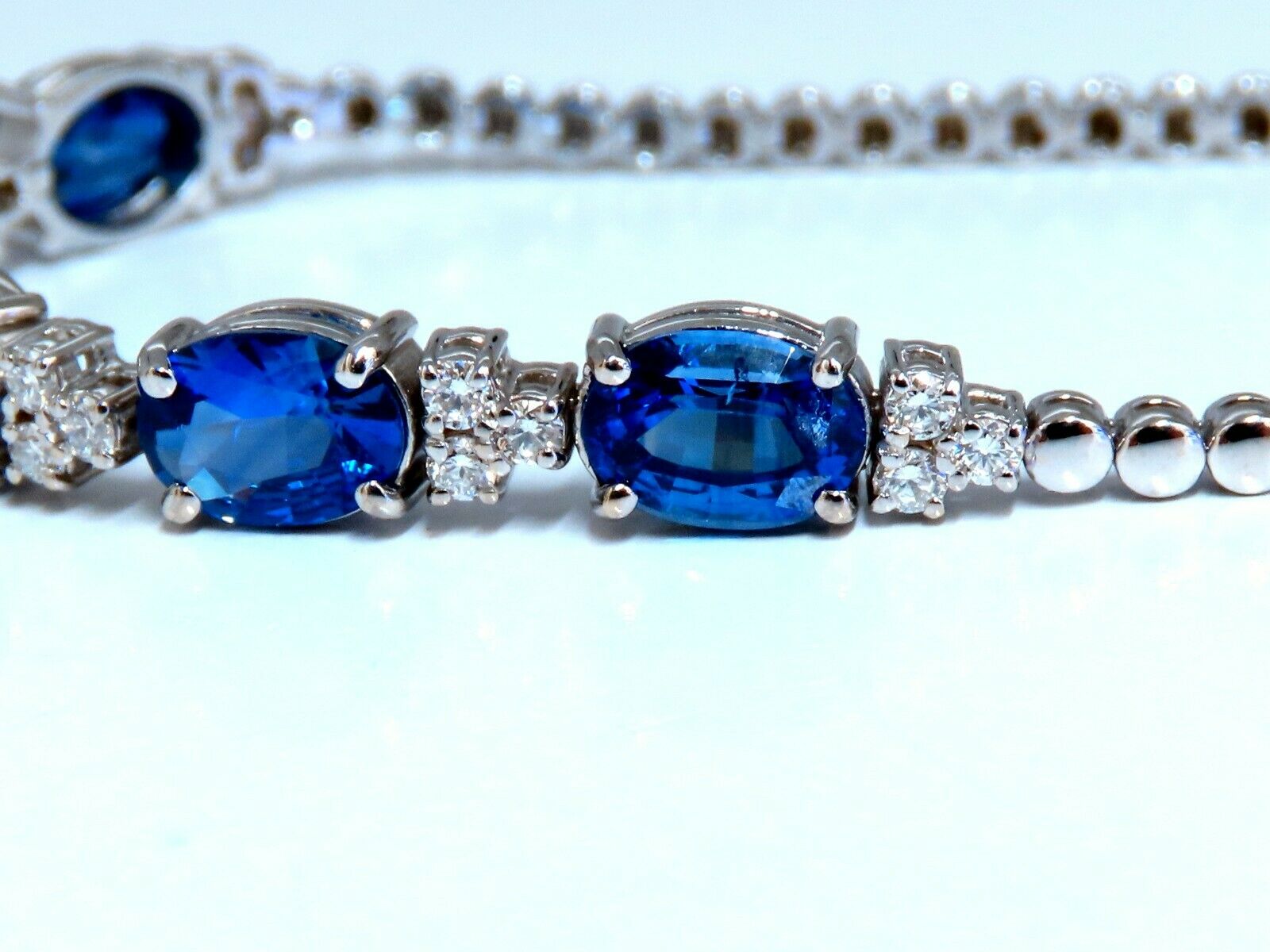 6.38ct Natural Vivid Royal Blue Round Sapphire Diamond Bracelet in 14K Gold - Elegant Jewelry for Weddings, Anniversaries & Special Occasions
