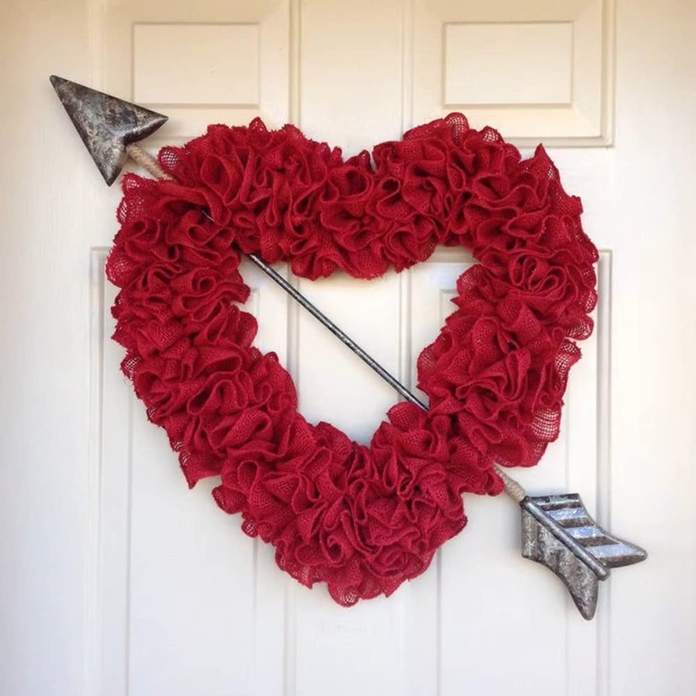 Valentine's Day Heart Wreath - Red Tinsel Artificial Heart Shaped Door Hanging Wreath for Valentine's Wedding Engagement Party Decor | Romantic Home Decor for Front Door, Wall & Party Backdrop