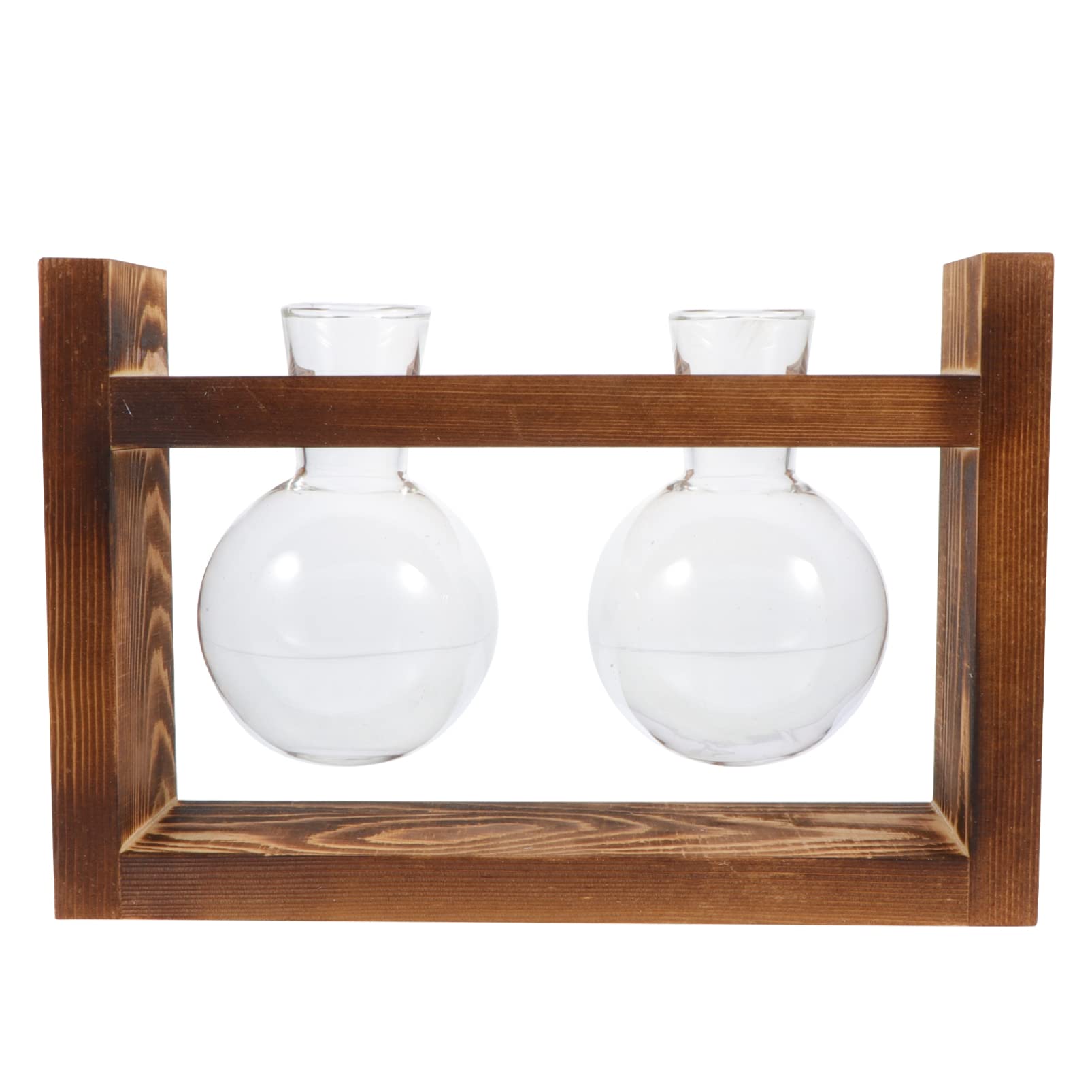 Glass Hydroponic Planter Bulb Vases with Wooden Stand - Clear Terrarium Vases for Plants, Indoor Herb Garden, Home & Office Decor - Perfect for Hydroponics, Tabletop Displays, and Wedding Centerpieces