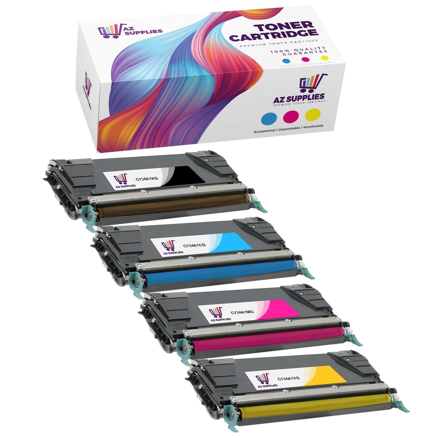 High-Quality AZ SUPPLIES Compatible Toner Cartridge Replacement for Lexmark C734A1KG C734A1CG C734A1MG C734A1YG C734DN C734DTN C734DW C734N C736DE C736DN C736DTN C736N X734DE (4-Pack Black, Cyan, Magenta, Yellow) - Perfect for Office Printing, Home Use & Small Businesses