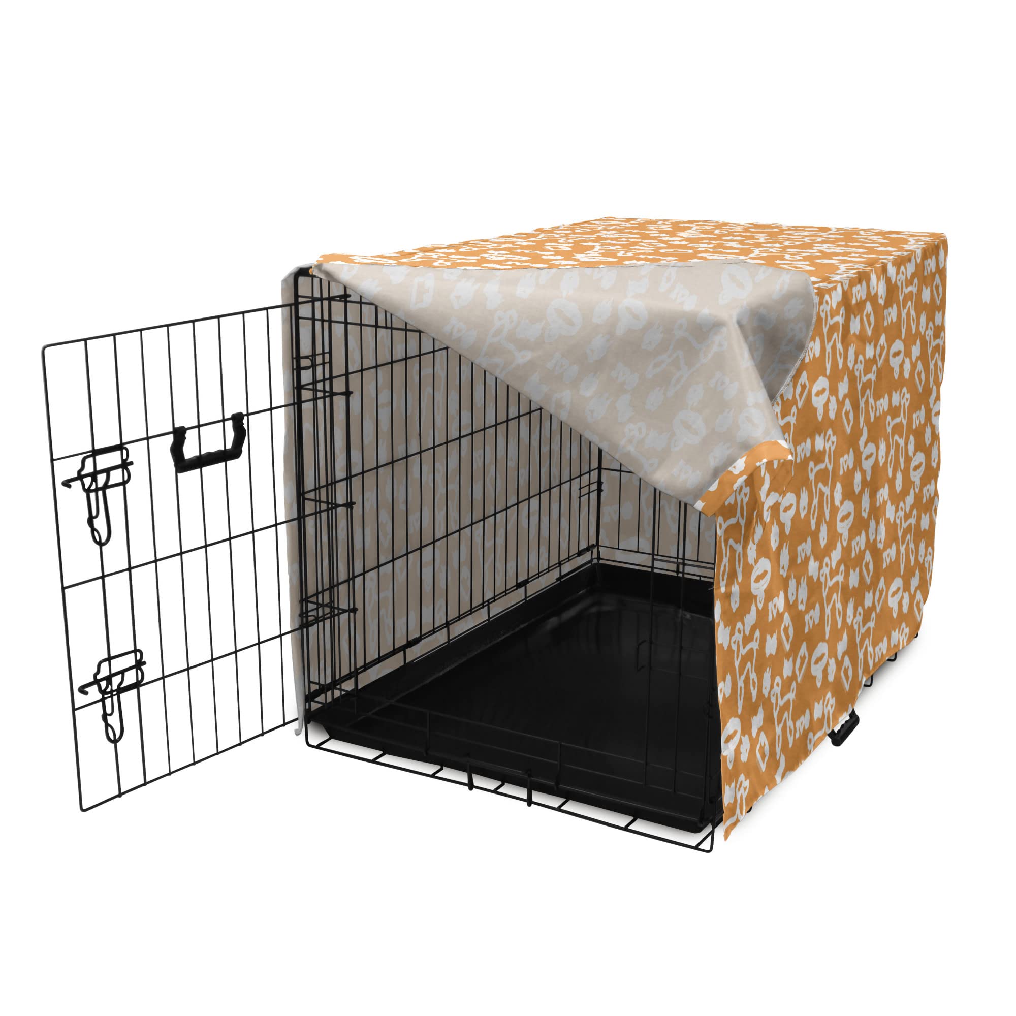 Lunarable Poodle Dog Crate Cover - Artistic Outline Design with Paw Prints, Comb Collar & Hearts - Breathable Pet Kennel Cover for Medium & Large Dogs (36 Inch, Apricot White) - Perfect for Home, Travel & Vet Visits