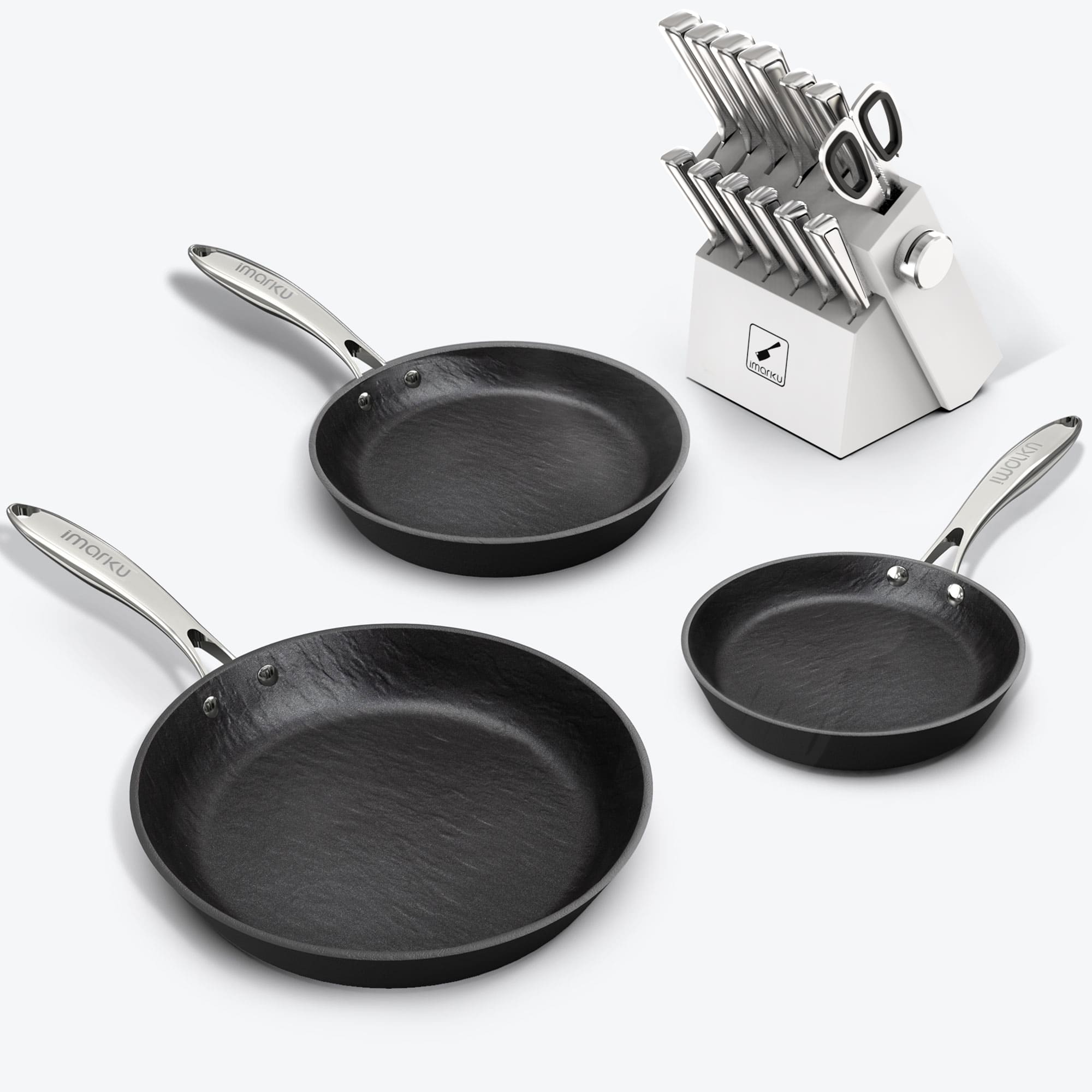 Premium Stainless Steel Knife Set with Built-in Sharpener & 3-Piece Nonstick Frying Pan Set - Professional Kitchen Cutlery for Cooking, Slicing, Dicing - Perfect for Home Chefs & Restaurant Use
