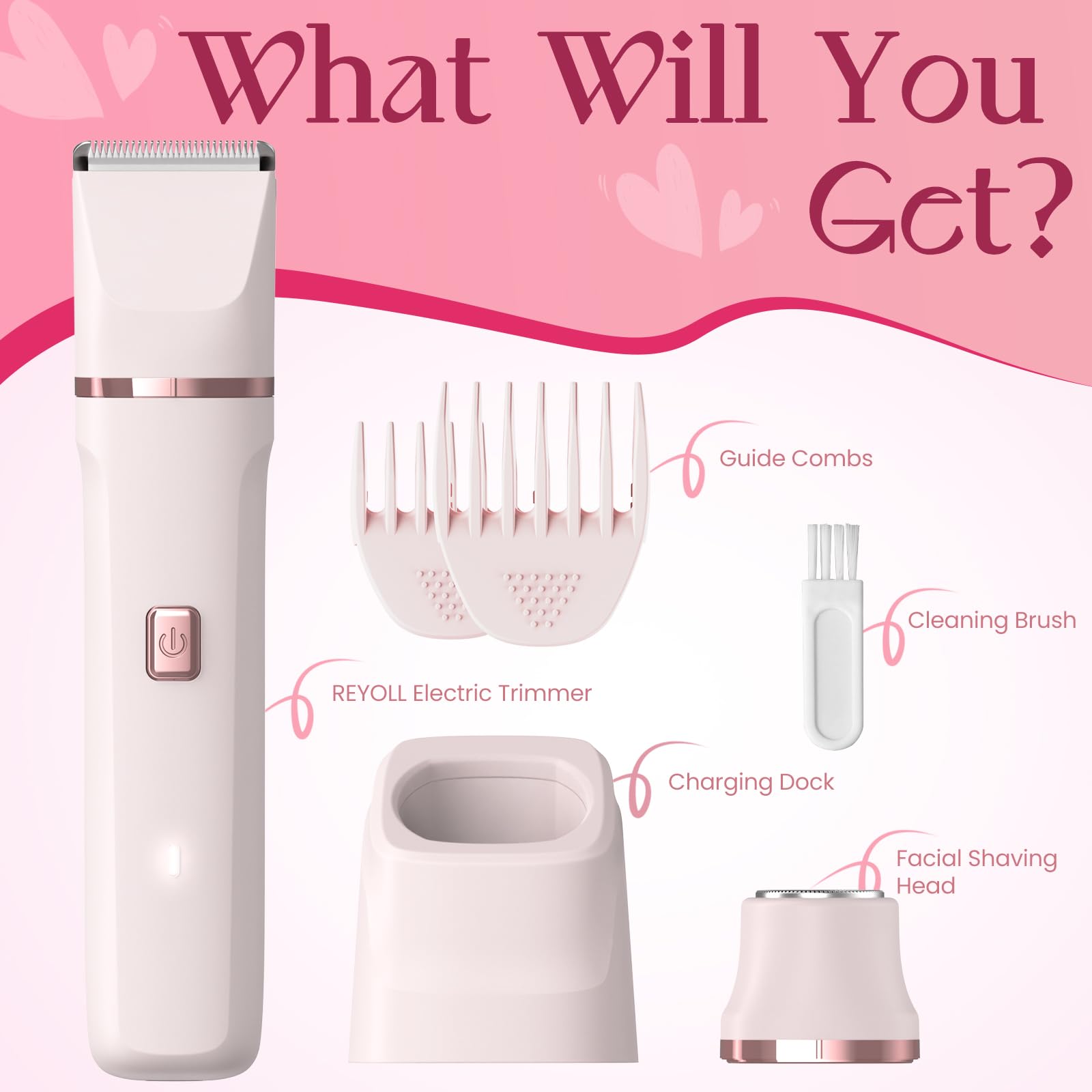 Pink Bikini Trimmer for Women with Replacement Blades - Painless Hair Removal for Sensitive Skin, Bikini Line, Underarms & Legs - Waterproof & Rechargeable Personal Grooming Kit