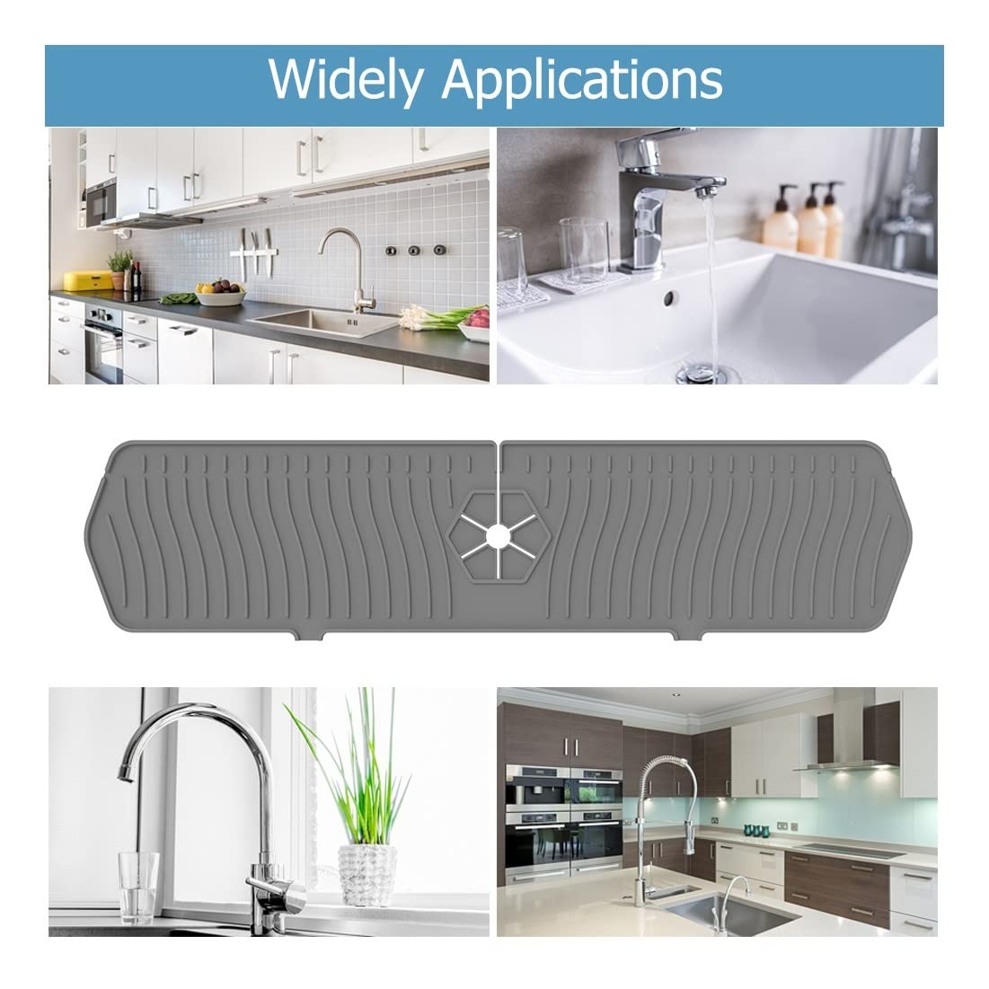 Non-Slip Silicone Sink Splash Guard - Water Absorbent Kitchen Faucet Mat, Durable Countertop Protector & Backsplash Guard for Sink Area - Perfect for Kitchen, Bathroom, RV & Laundry Room Use