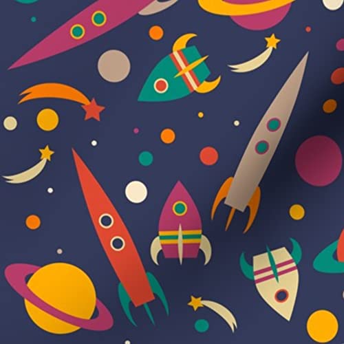 Rocket Space Cosmic Planets UFO Galaxy Printed Velvet Fabric - Fat Quarter for Upholstery, Home Decor & Apparel | Perfect for Nursery, Boys Room & DIY Craft Projects