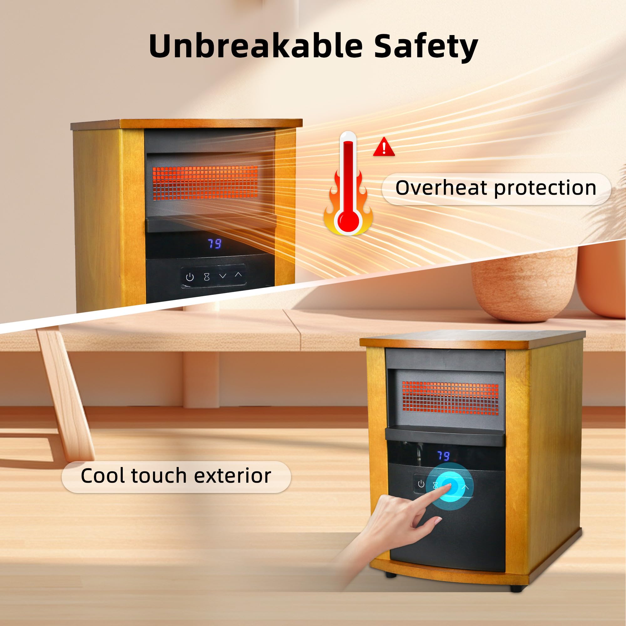 WEWARM 1500W Infrared Space Heater - Portable Electric Heater with High Heat Output, Thermostat & Remote Control, 1-12H Timer, Safety Protection for Home, Office & Bedroom | Energy Efficient Indoor Heating Solution