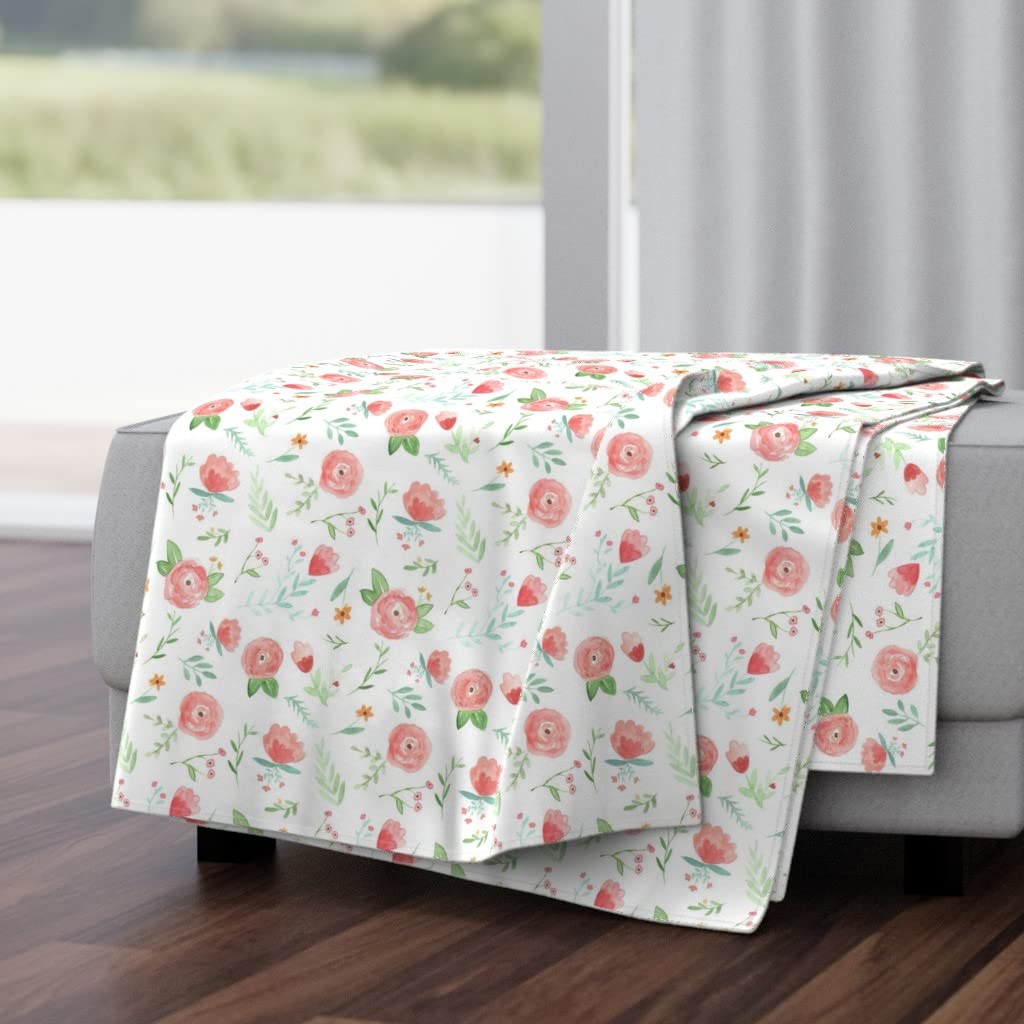 Soft Plush Minky Throw Blanket 50x70 Inches - Peach Floral Watercolor Design for Nursery, Wedding & Home Decor | Cozy Blanket for Bed, Sofa & Gift Giving