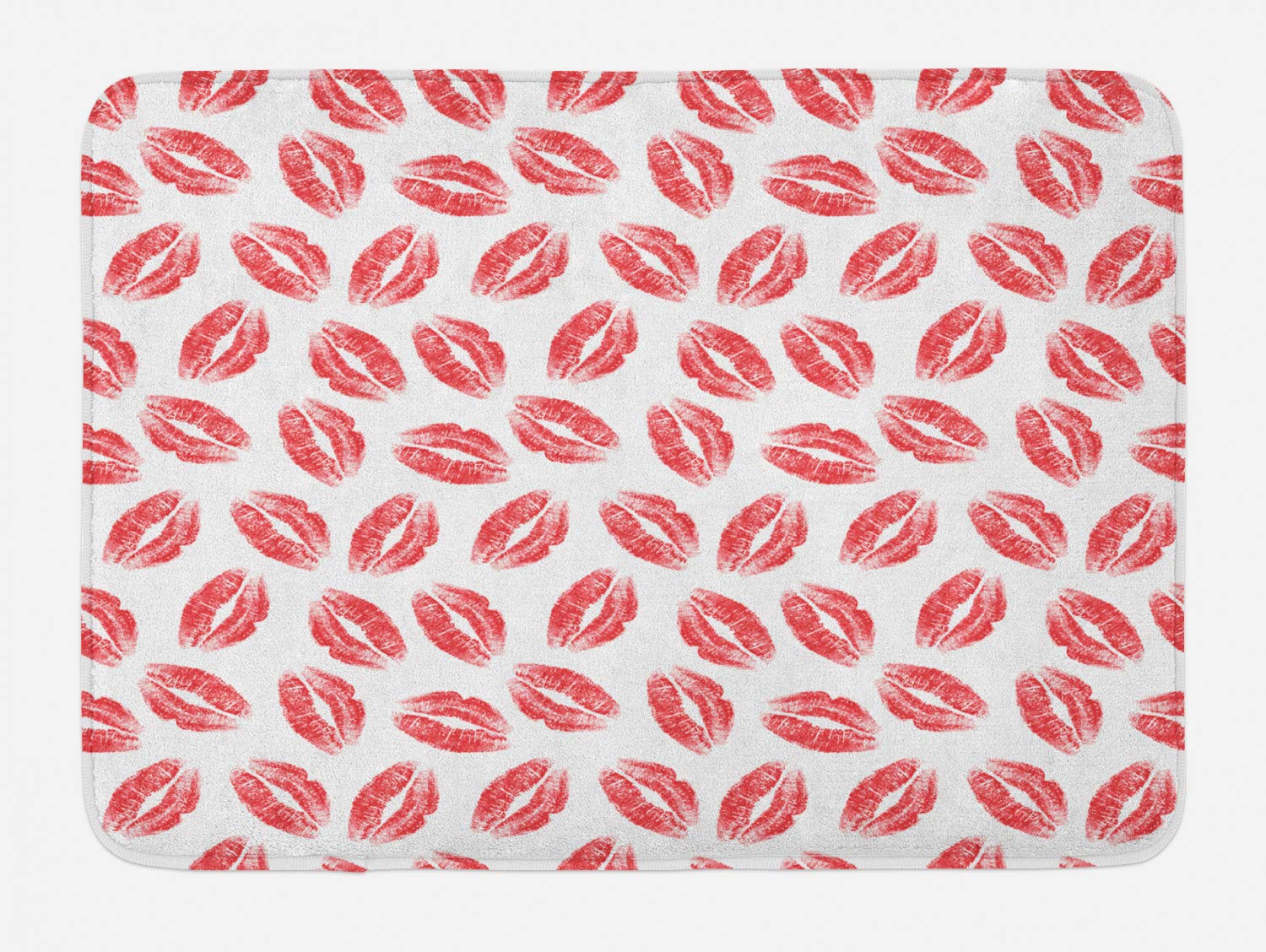 Ambesonne Non-Slip Plush Bath Mat - Romantic Lipstick Lips Print in Dark Pink & White, 30.2