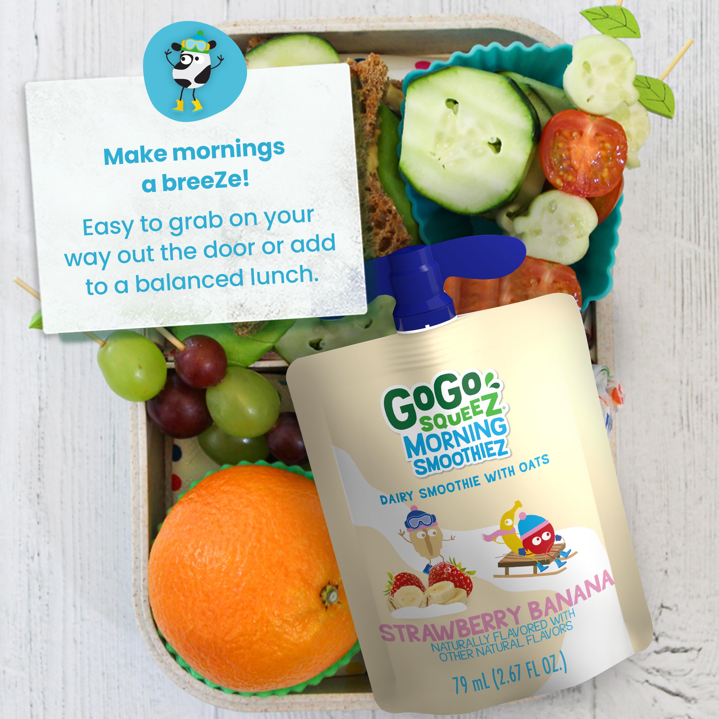 GoGo squeeZ Morning SmoothieZ Variety Pack - Mixed Berry & Strawberry Banana, 3 oz (20 Pack) | Gluten Free Yogurt Fruit Oat Smoothie | Healthy Kids Snacks No Preservatives | No Refrigeration Needed BPA Free Squeeze Pouches | Perfect for School Lunches, After School Snacks & On-the-Go Nutrition