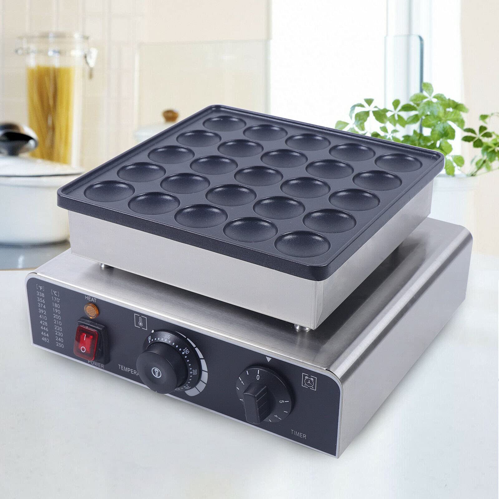 25Pcs Commercial Dutch Mini Pancake Maker Machine - 110V Nonstick Electric Waffle Baker for Waffles, Potato Pancakes, Breakfast, Lunch & Snacks - Perfect for Restaurants, Cafes, Food Trucks & Home Kitchens
