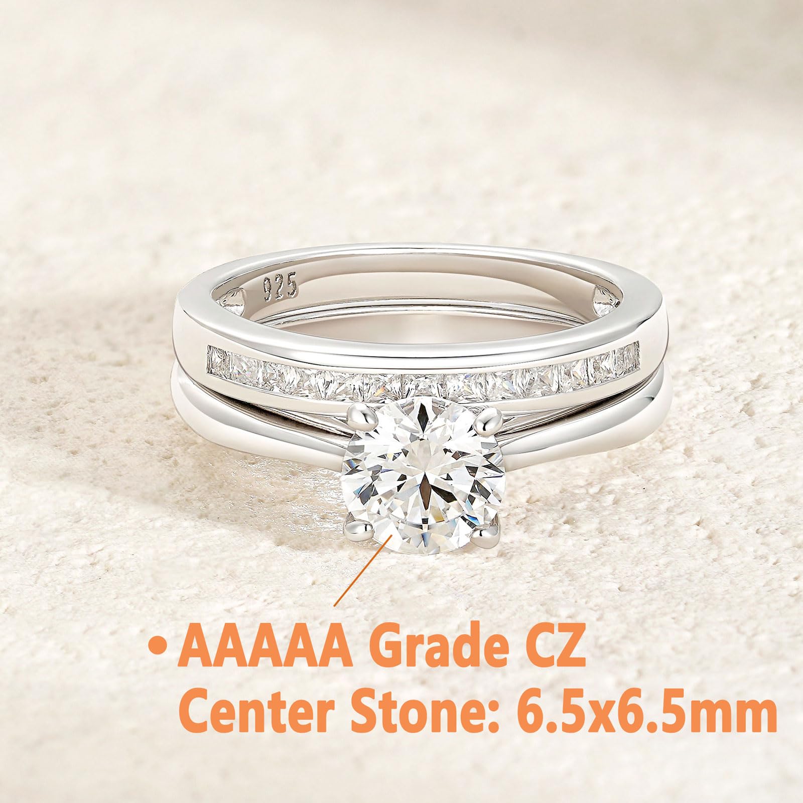 SHELOVES Sterling Silver Engagement & Wedding Ring Set with Round CZ Solitaire - Cubic Zirconia Rings Size 4.5-13 for Women, Bridal Jewelry Gift for Anniversary, Proposal & Special Occasions