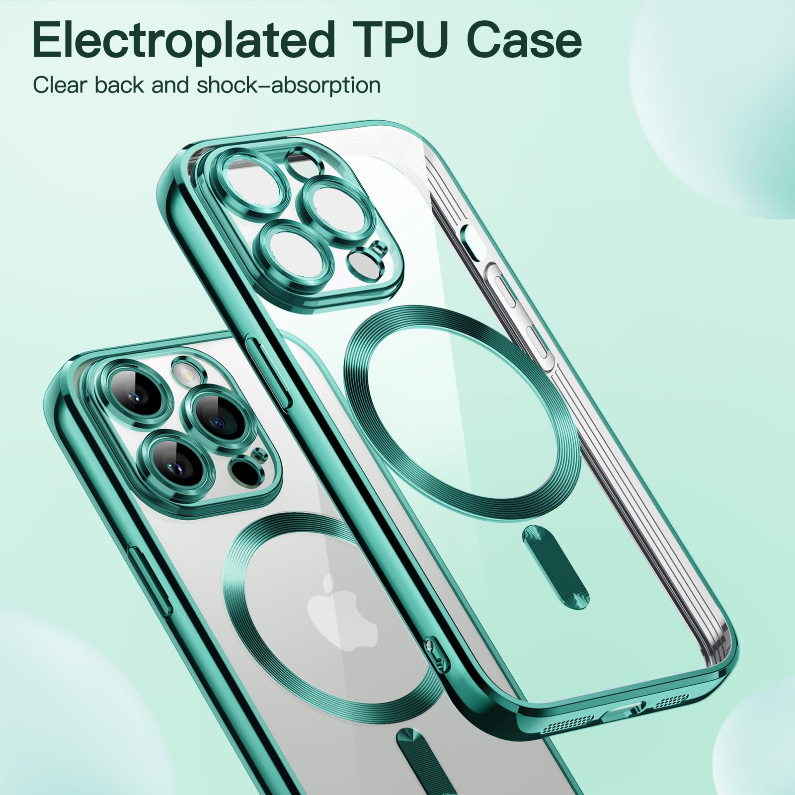 JETech iPhone 14 Pro Max Case 6.7 Inch - Soft Clear Shockproof TPU Cover with Full Camera Protection | MagSafe Compatible Wireless Charging | Electroplated Green Phone Case for Everyday Protection & Style