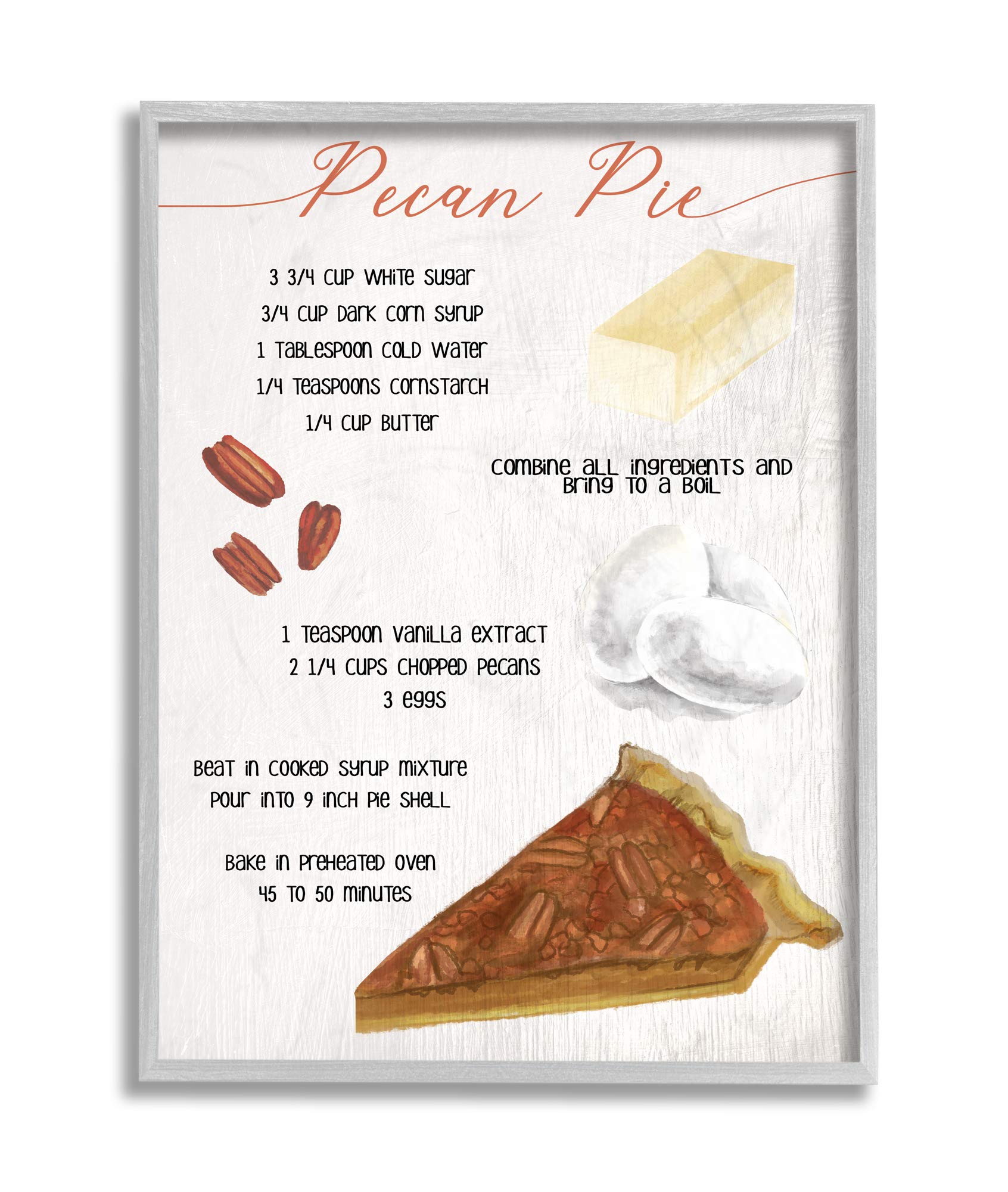 Stupell Industries Autumn Pecan Pie Farmhouse Dessert Recipe Wall Art - 11x14 Grey Framed Kitchen Decor by Daphne Polselli - Perfect for Farmhouse, Country Kitchen & Dining Room Decor