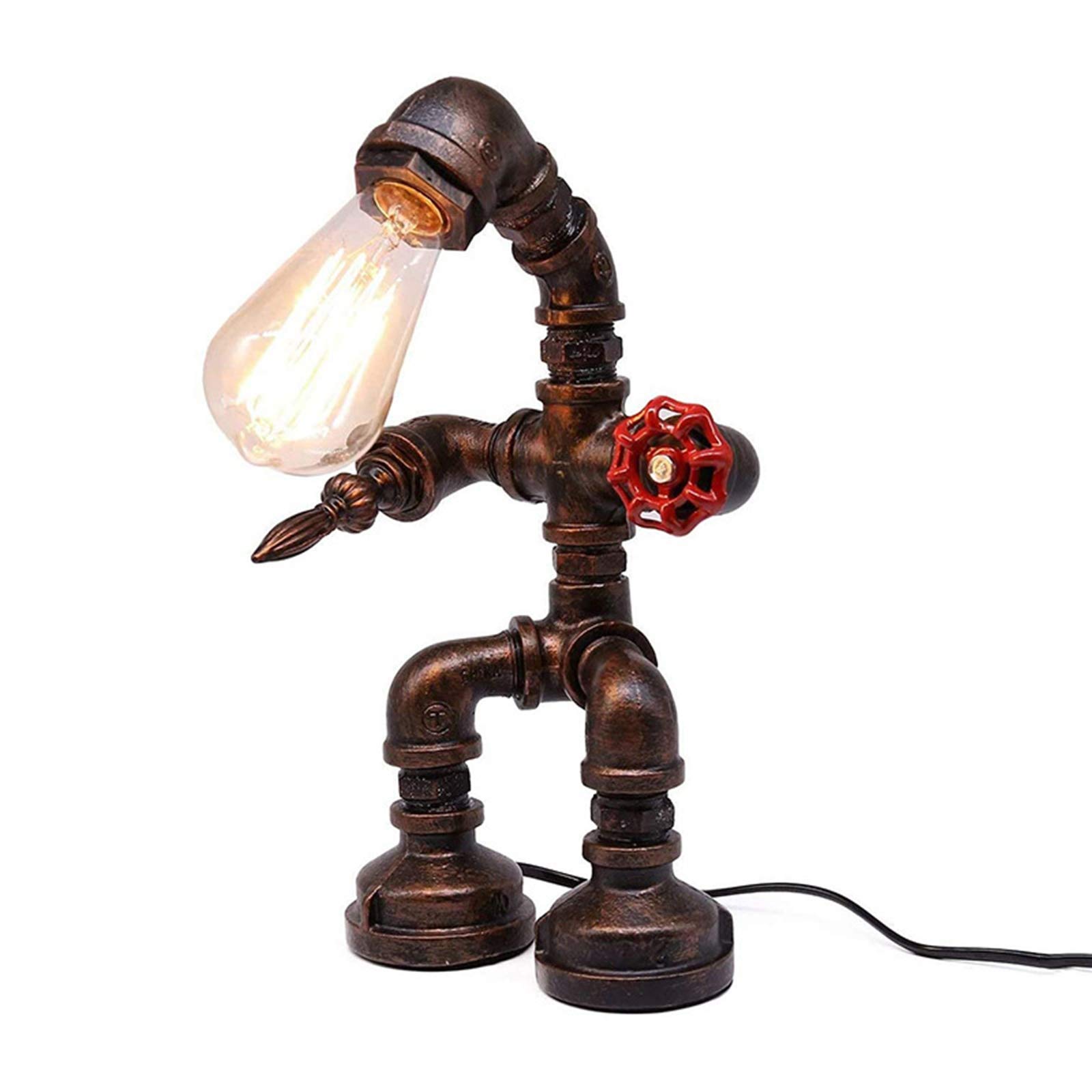 XDJ LED Retro Water Pipe Robot Table Lamp - Steampunk E27 Edison Bulb Bedside Lamp for Bedroom, Living Room, Study, Cafe & Bar - Vintage Industrial Art Deco Desk Light (Bulb Not Included) - Perfect for Home Office Decor, Gaming Room Lighting & Themed Interior Design