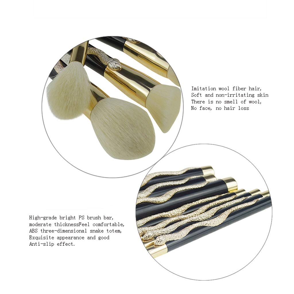 3D Snake Makeup Brush Set - 10 Piece Portable Artificial Fiber Brushes with Plastic Handle for Professional & Everyday Makeup Application - Perfect for Travel, Home & Salon Use