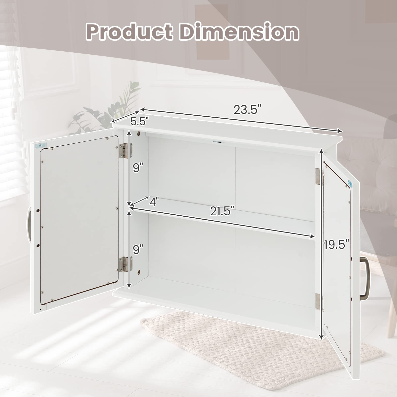 Tangkula White Wall Mounted Medicine Cabinet with Mirror - 23.5 x 5.5 x 19.5 Inch Bathroom Storage Cabinet with Double Mirror Doors - Perfect for Small Bathrooms, Vanity Areas & Apartment Bathroom Organization