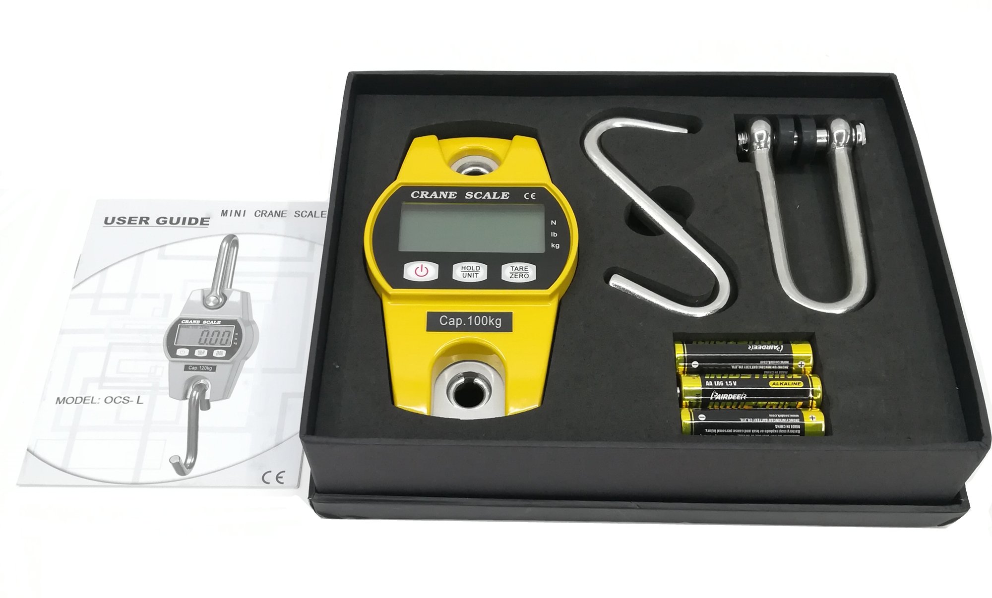 High Accuracy OCS-L Digital Crane Scale - 150KG Capacity Electronic Hanging Scale with LCD Display for Industrial & Kitchen Use | Portable Mini Weighing Balance (Black) - Perfect for Warehouses, Shipping, Food Prep & Home DIY Projects