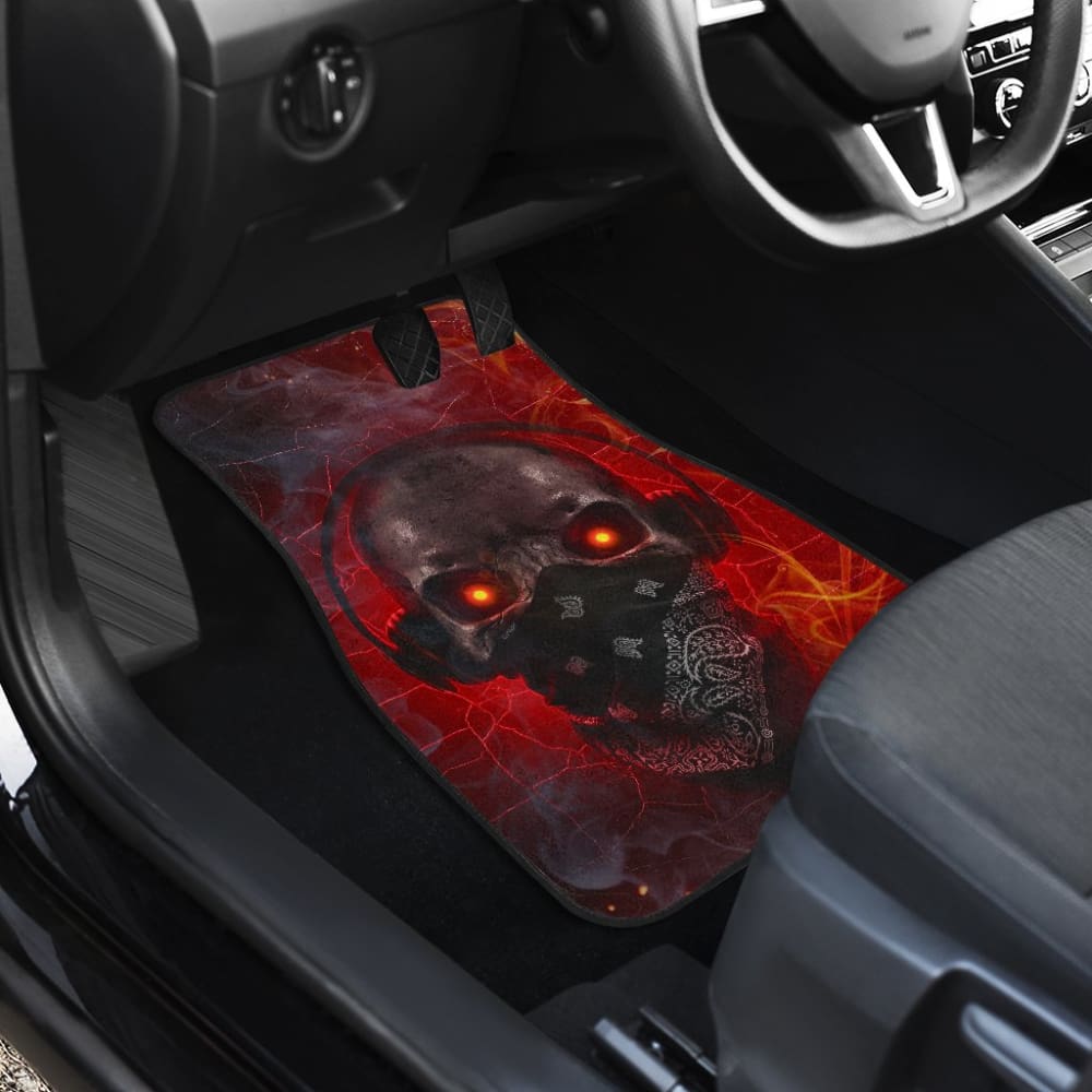 Gothic Skull Car Floor Mats with Red Fire Music Headphones - Heavy Duty All-Weather Protection for Cars, Trucks & SUVs - Perfect for Rock Music Lovers & Gothic Style Enthusiasts