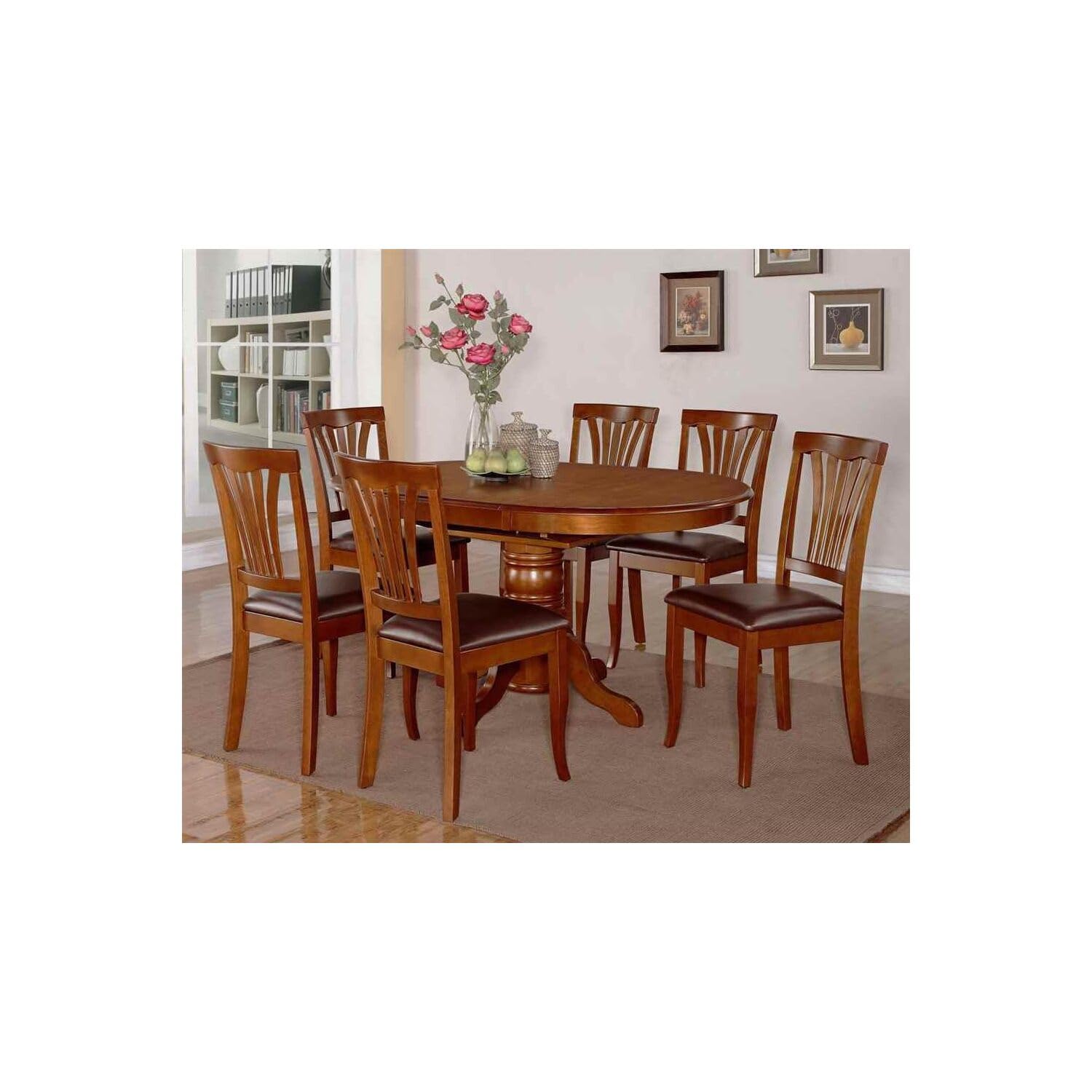 East West Furniture AVON7-BLK-W 7-Piece Dining Room Set - Oval Table with Leaf & 6 Chairs, Perfect for Family Dinners and Entertaining Guests