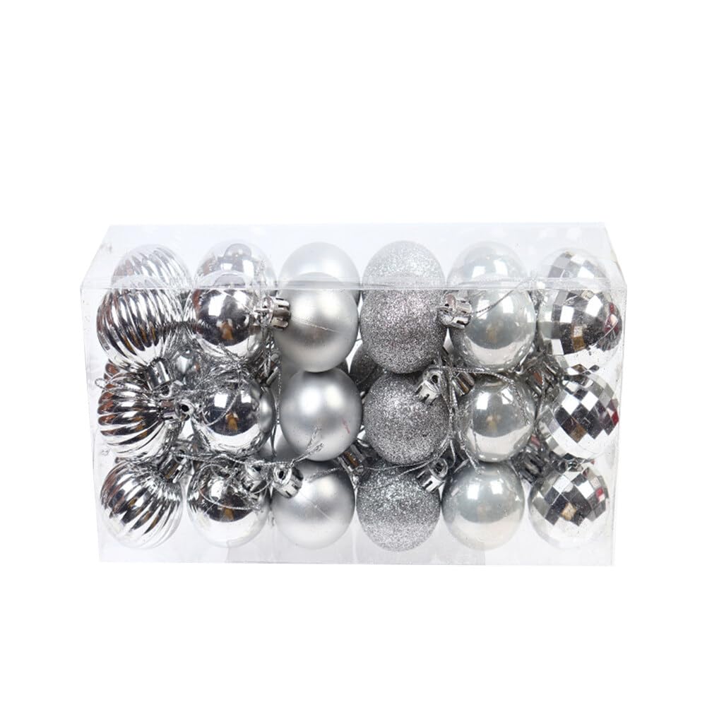 36-Piece Shatterproof Christmas Tree Ornaments Set - 4cm Mini Plastic Hanging Balls for Xmas, Holiday & Wedding Decorations (Silver) | Perfect for Christmas Trees, Home Decor, Party & Gift Wrapping