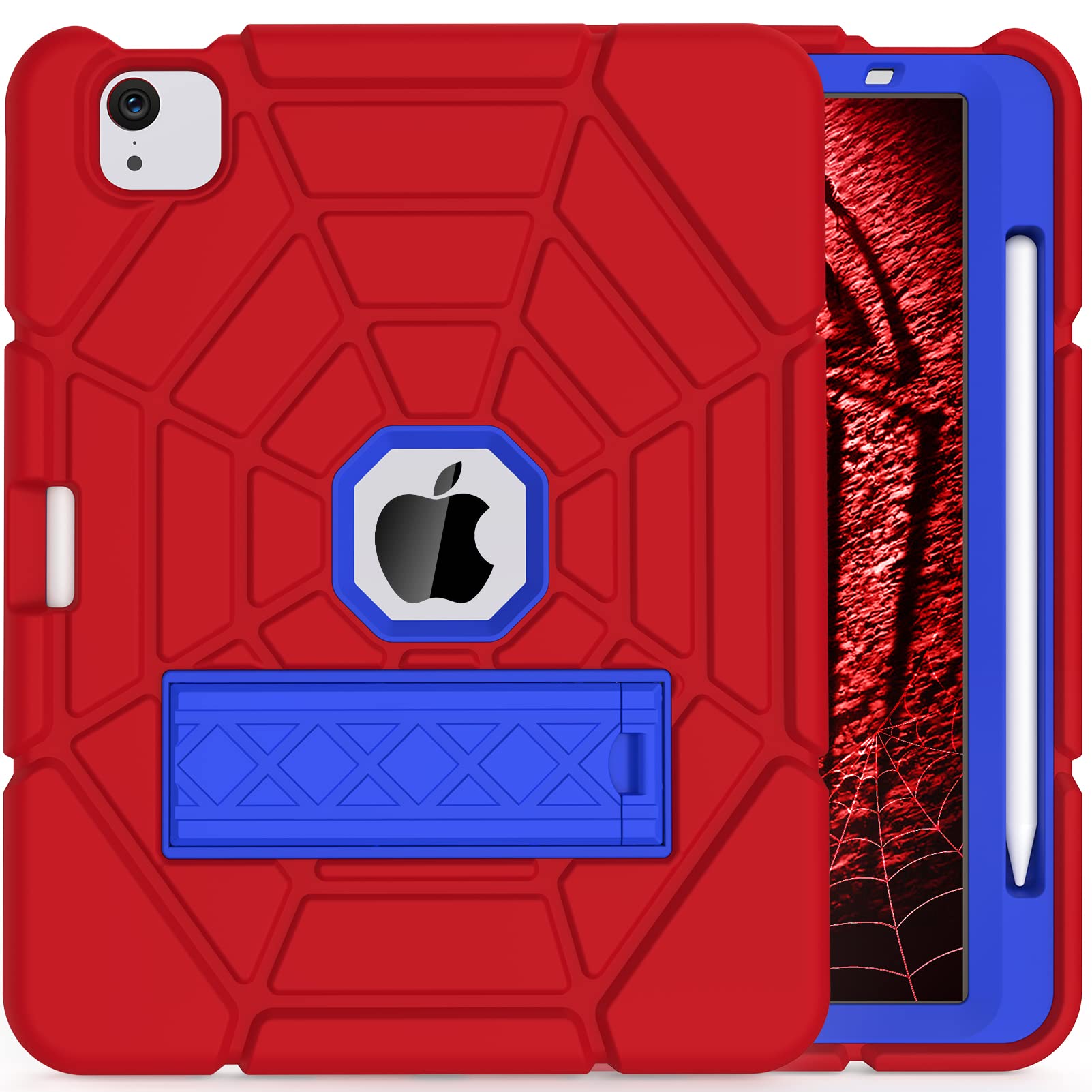 CCMAO Shockproof iPad Pro 11 Inch Case (2022/2021/2020/2018) & iPad Air 5th/4th Gen 10.9 Inch Protective Cover with Pencil Holder - Heavy Duty Kids Proof Design in Red+Blue for School, Travel & Outdoor Activities