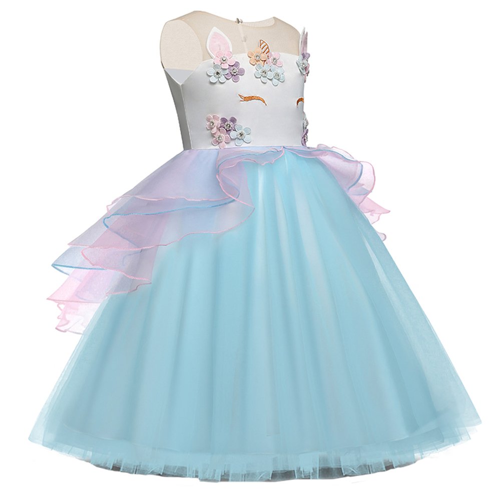 **Embroidered Flower Girls Dress with Sequins - Sparkly Tutu Pageant Dress for Kids (Size 6T-7T, Unicorn Pink) - Perfect for Weddings, Birthday Parties & Special Occasions**