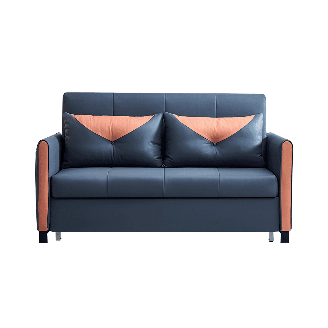 Leilani II Two-Tone Leathaire Sofa Bed in Blue & Orange – Convertible Sleeper for Small Spaces, Guest Rooms & Apartments