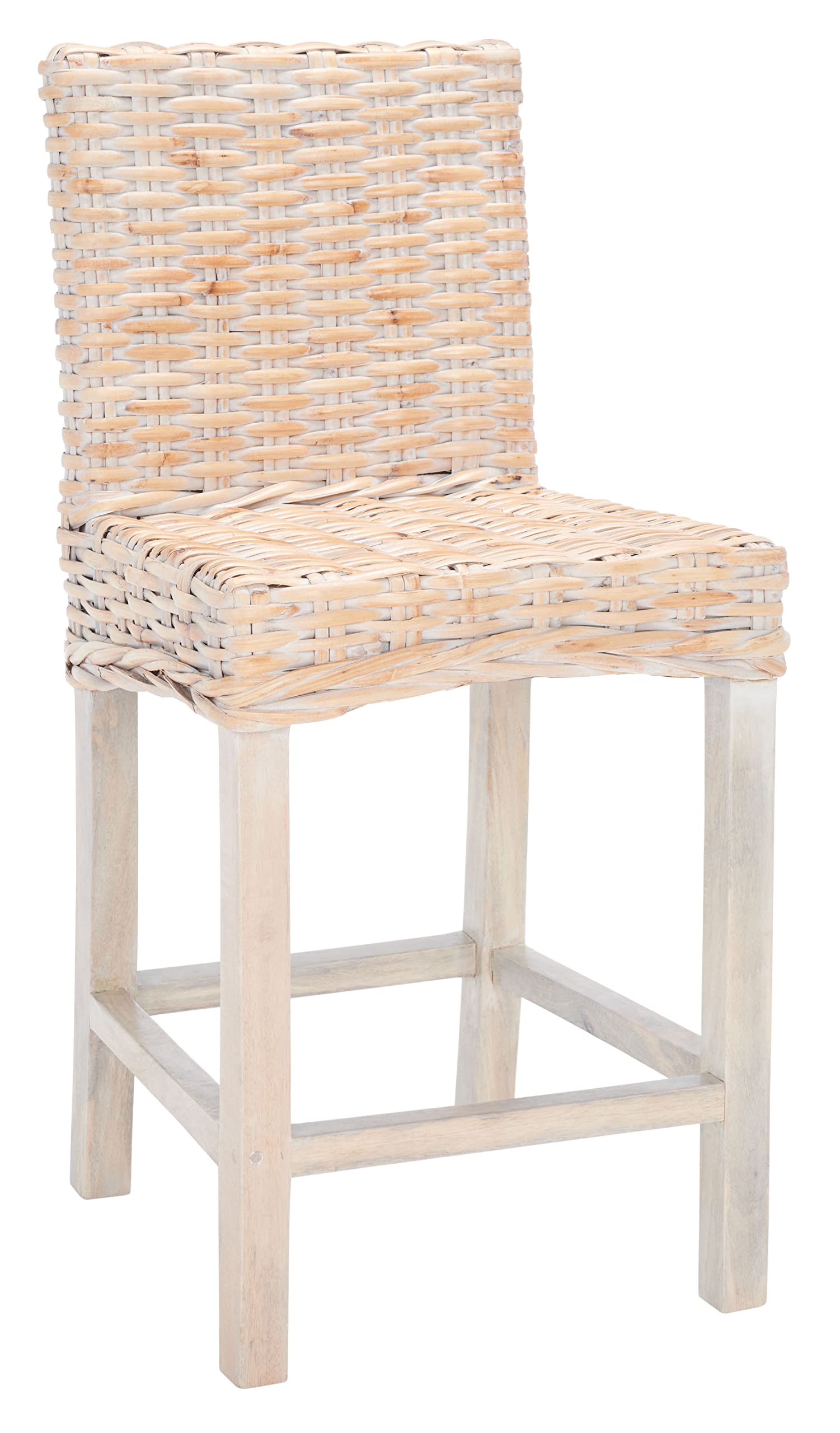 SAFAVIEH Home Tobie Natural White Wash Rattan 24-inch Counter Stool - Modern Farmhouse Kitchen Island Bar Stool for Dining Room & Breakfast Nook