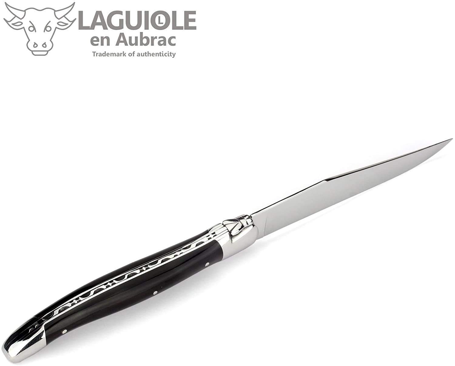 Laguiole en Aubrac Luxury Forged Full Tang Stainless Steel Steak Knives Set - 2 Piece with Buffalo Horn Handle & Polished Bolsters - Perfect for Fine Dining, Steakhouse Experience & Gourmet Gift Giving