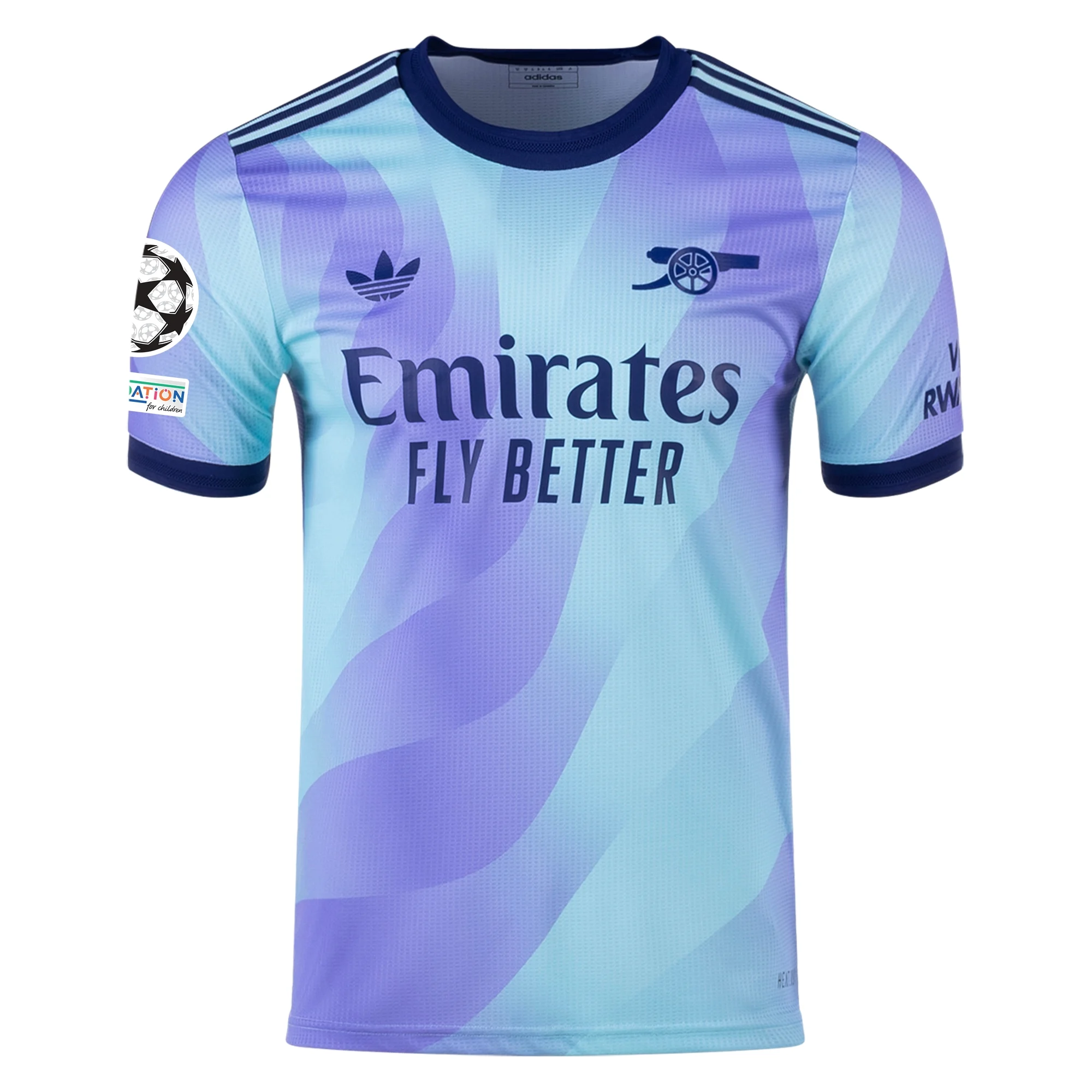 Adidas Arsenal Authentic Martin Ødegaard Third Jersey 24/25 - Clear Aqua/Light Flash Purple with Champions League Patches | Official Football Shirt for Fans & Players | Perfect for Matchdays, Training & Collecting