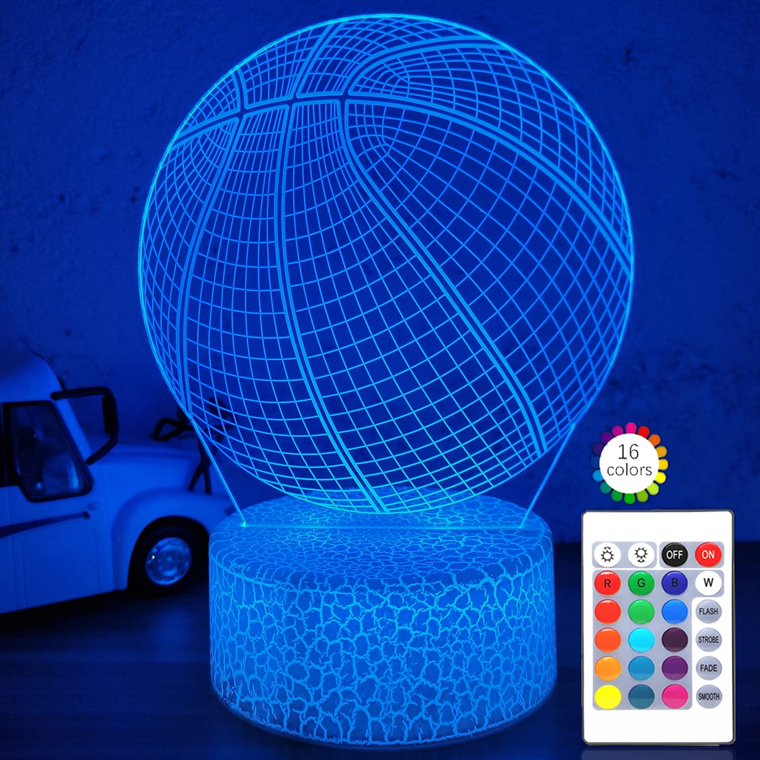 3D Illusion Basketball Night Light Lamp - 16 Color Changing LED Desk Lamp with Remote & Smart Touch, Dimmable Sports Decor for Kids, Teens & Adults - Perfect for Bedroom, Game Room & Basketball Fan Gifts