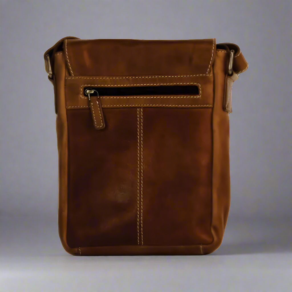 Durable Genuine Leather Crossbody Bag with Front Flap & Adjustable Buckle - Perfect for Travel, Work & Everyday Use