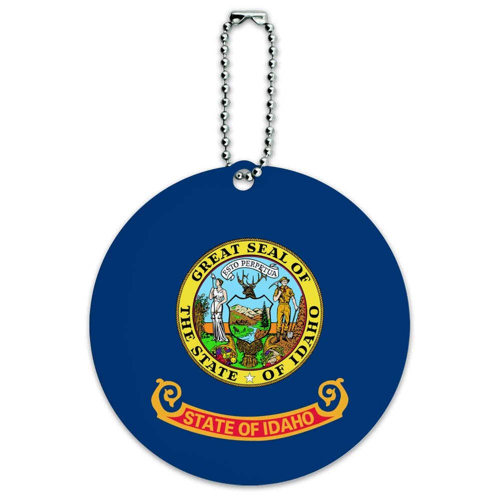 Idaho State Flag Round Luggage ID Tag - Personalized Suitcase Name Tag for Travel Bags & Carry-Ons - Durable Travel Accessories for Vacation, Business Trips & Airports