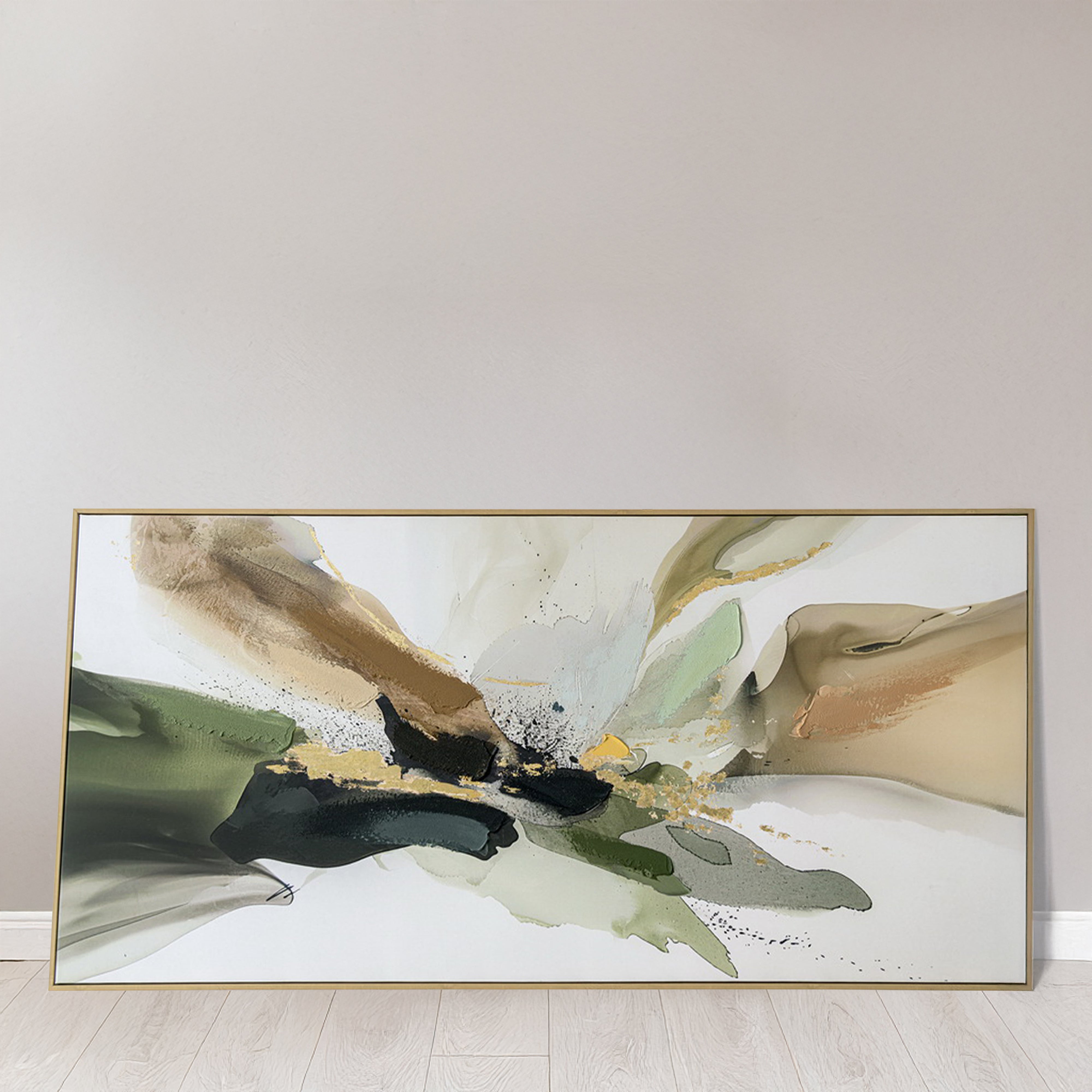 Urban Style Abstract Green Brushstroke Embellished Canvas Wall Art - Perfect for Living Room, Bedroom & Office Decor