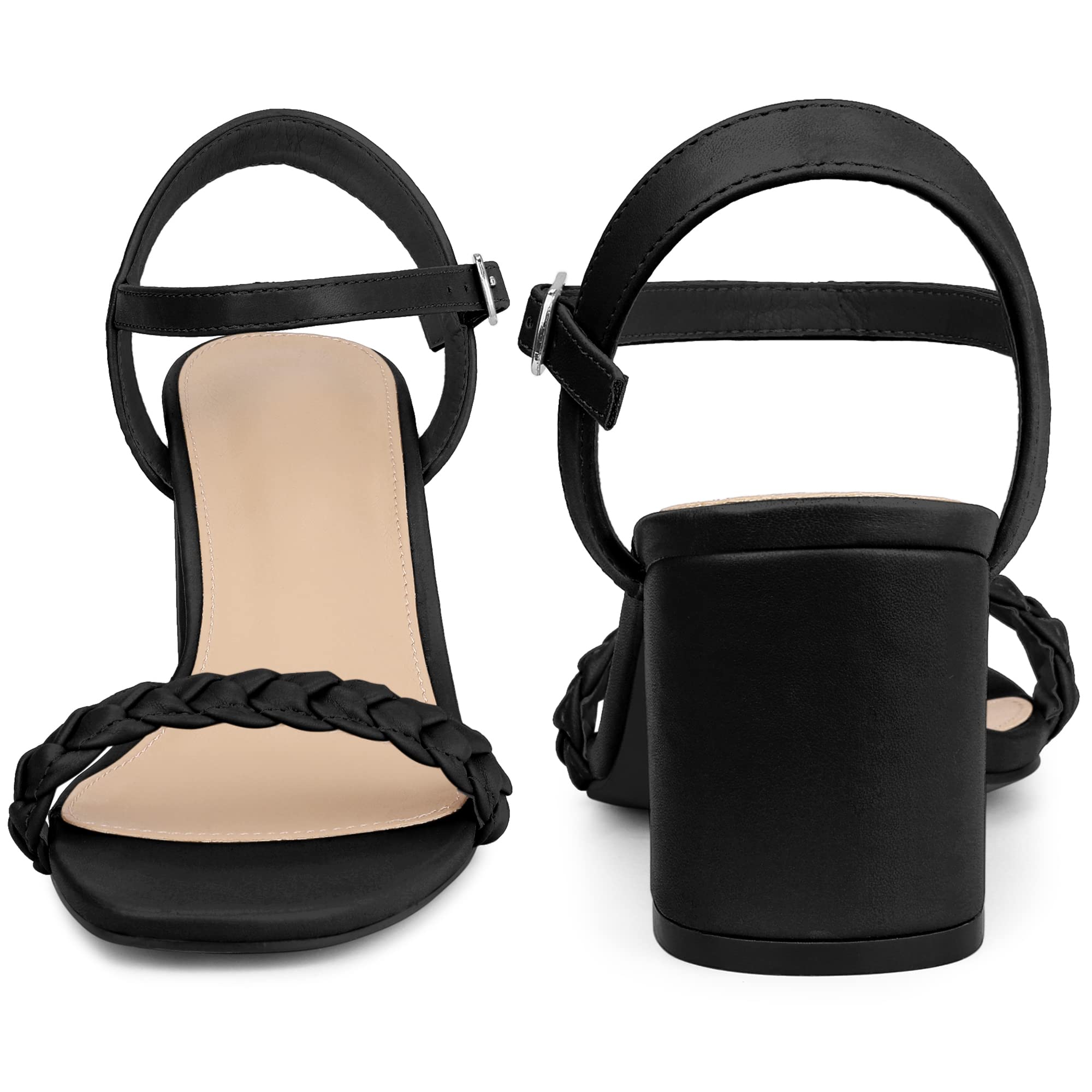 Perphy Women's Square Toe Woven Braided Chunky Heel Sandals - Comfortable Summer Dress Shoes for Weddings, Parties & Beach Vacations