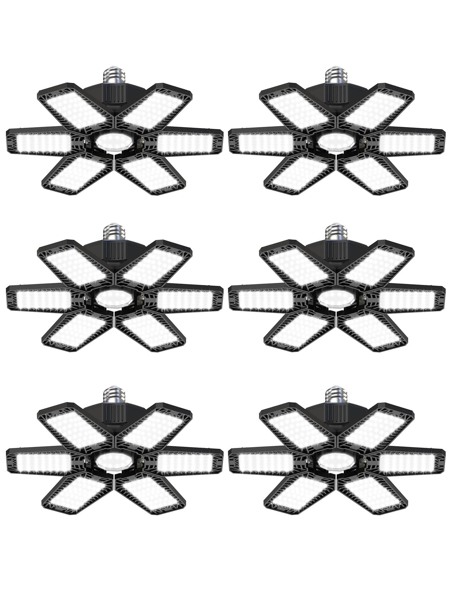 6 Pack LED Garage Lights - 180W 18000LM Deformable Panel Ceiling Lighting, 6500K Daylight White Shop Lights with E26/E27 Socket - Perfect for Workshop, Barn, Basement, Gym & Warehouse Lighting Solutions