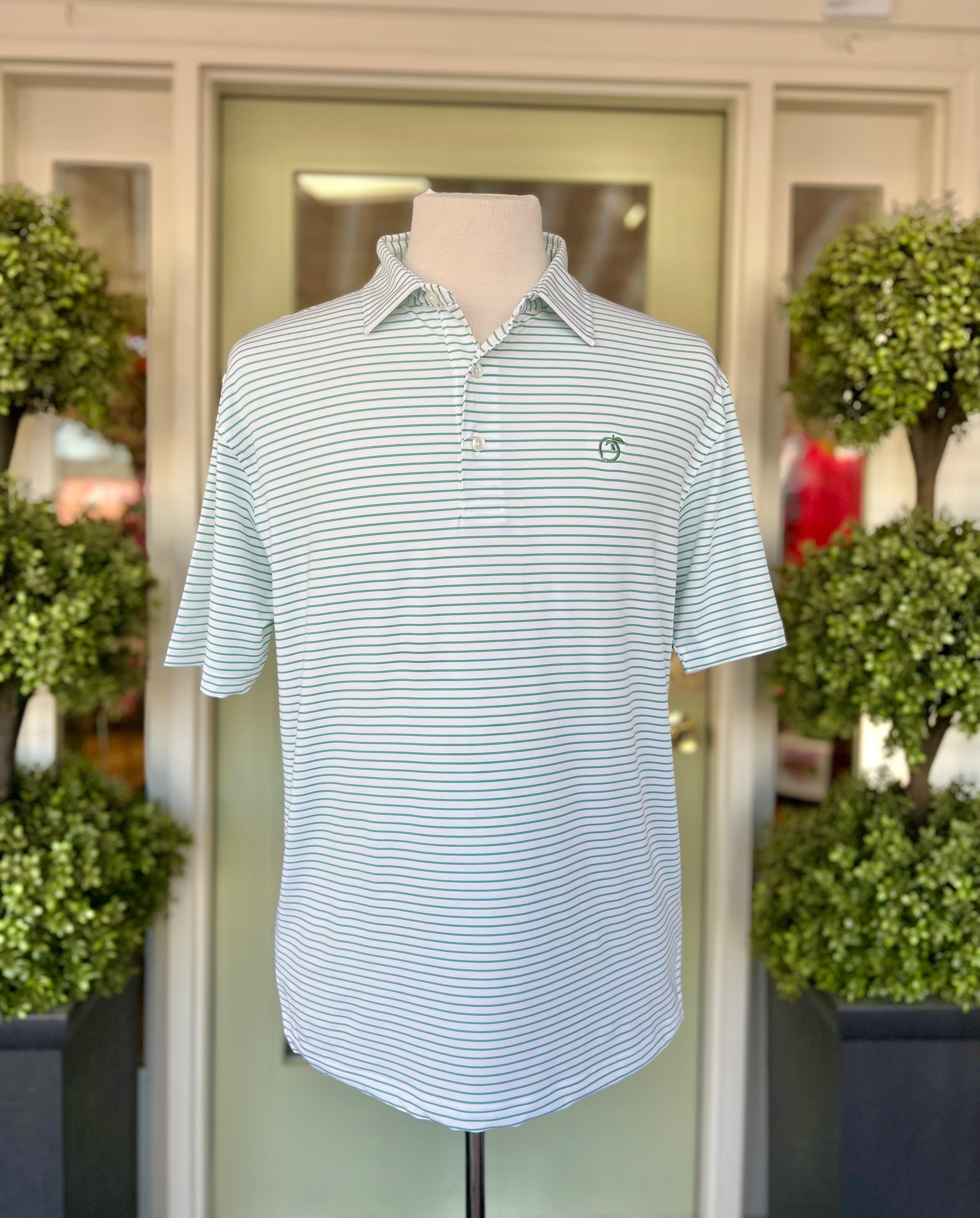 Peach State Pride Men's Performance Polo Shirt - Moisture Wicking, Breathable, Heathered Laurel Design in Pine Green & White - Perfect for Golf, Tennis & Casual Wear