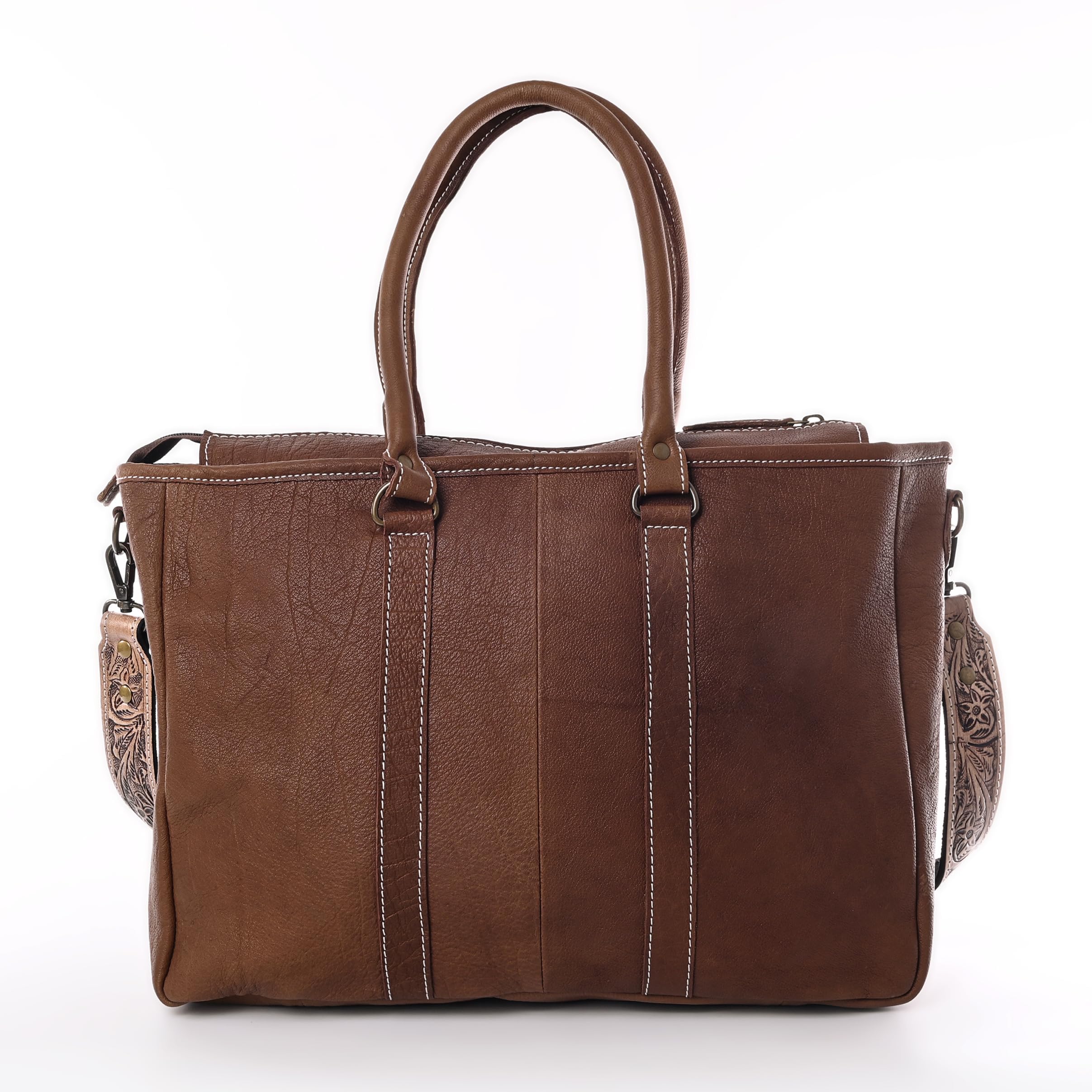 Western Cowhide Hair-on Leather Tote Bag for Women - Adjustable Tooled Shoulder Strap Leather Purse - Perfect for Work, Travel & Everyday Use