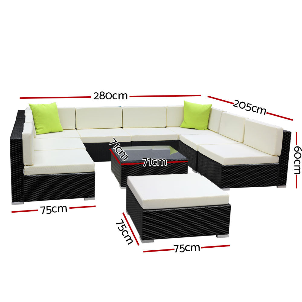 10-Piece Outdoor Wicker Patio Furniture Set - Garden Sofa & Lounge Chairs for Backyard, Poolside, or Deck Relaxation