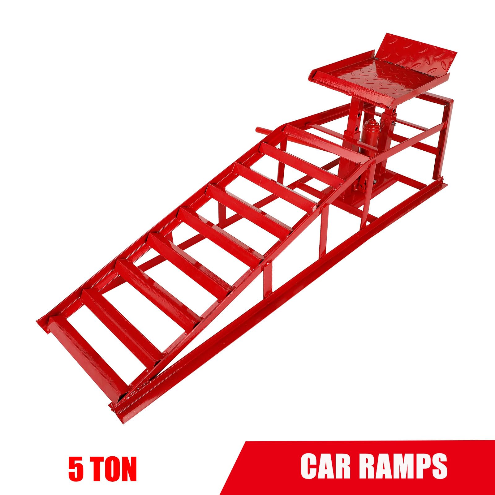 5 Ton Hydraulic High Lift Service Vehicle Ramp - Heavy Duty Steel Automotive Truck Wheel Ramp for Oil Changes & Car Maintenance | Home Garage & Auto Repair Shop Use | Red (1 Pack)