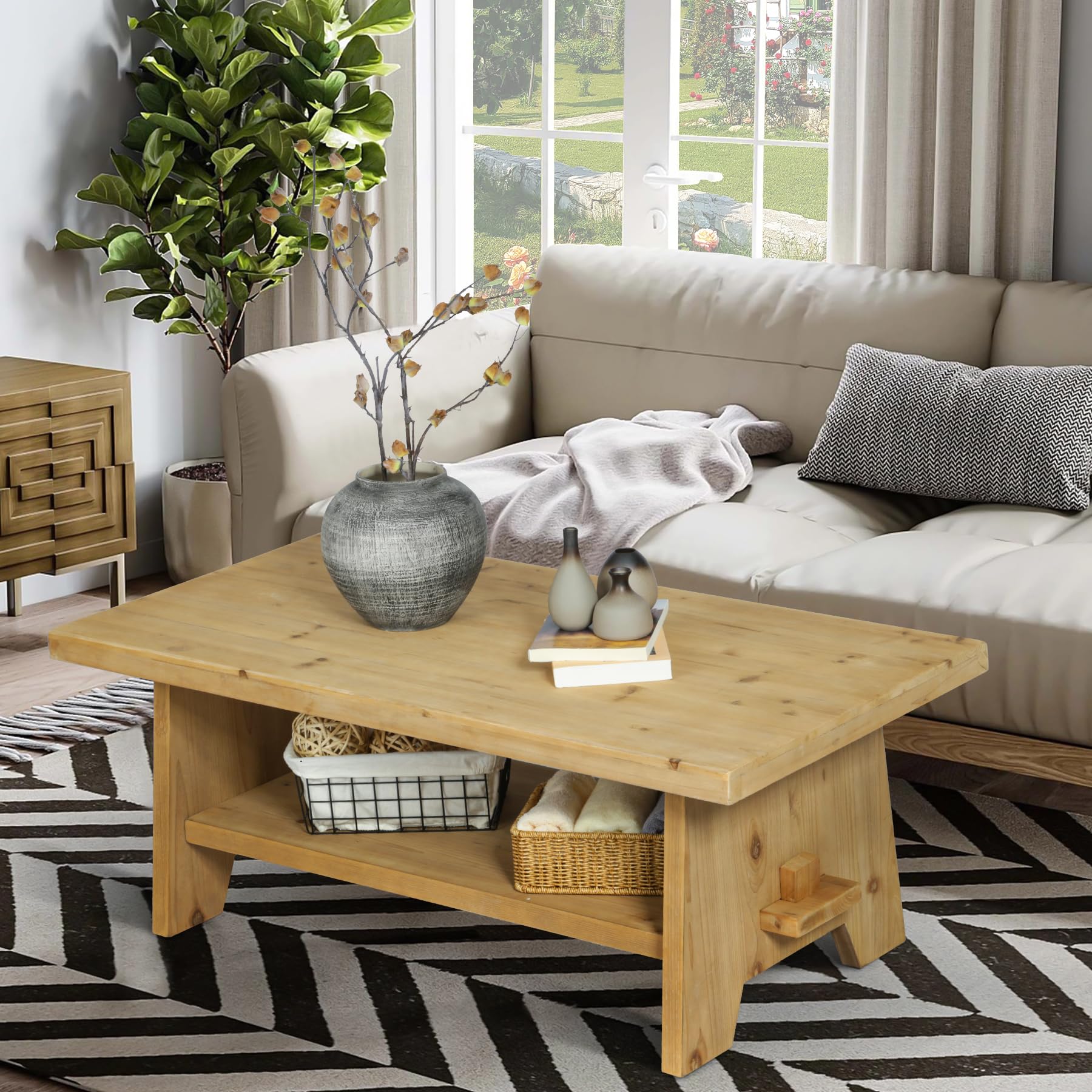 Rustic Farmhouse Wood Coffee Table - 43.4