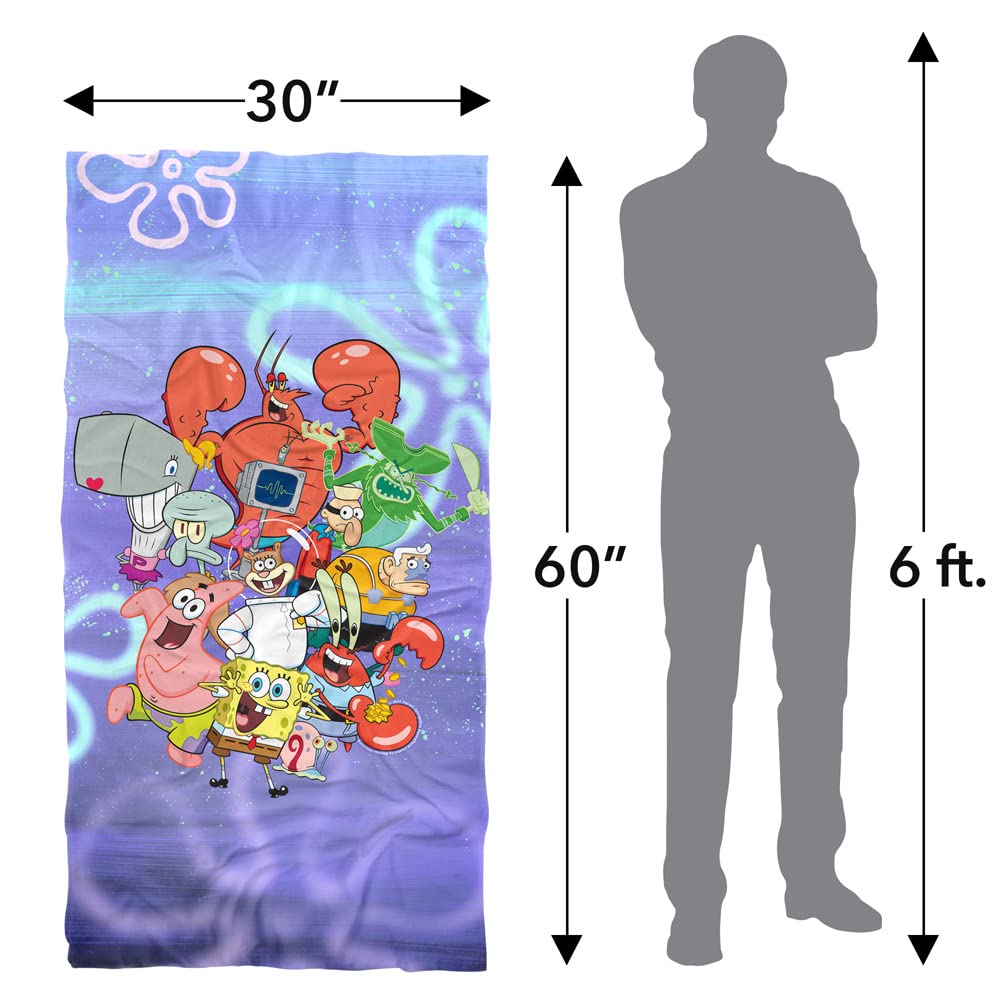 Spongebob Squarepants Beach Towel 30x60 Inches - Soft Quick-Dry Sand-Free Towel for Pool, Beach, Picnic | Official Spongebob Character Design